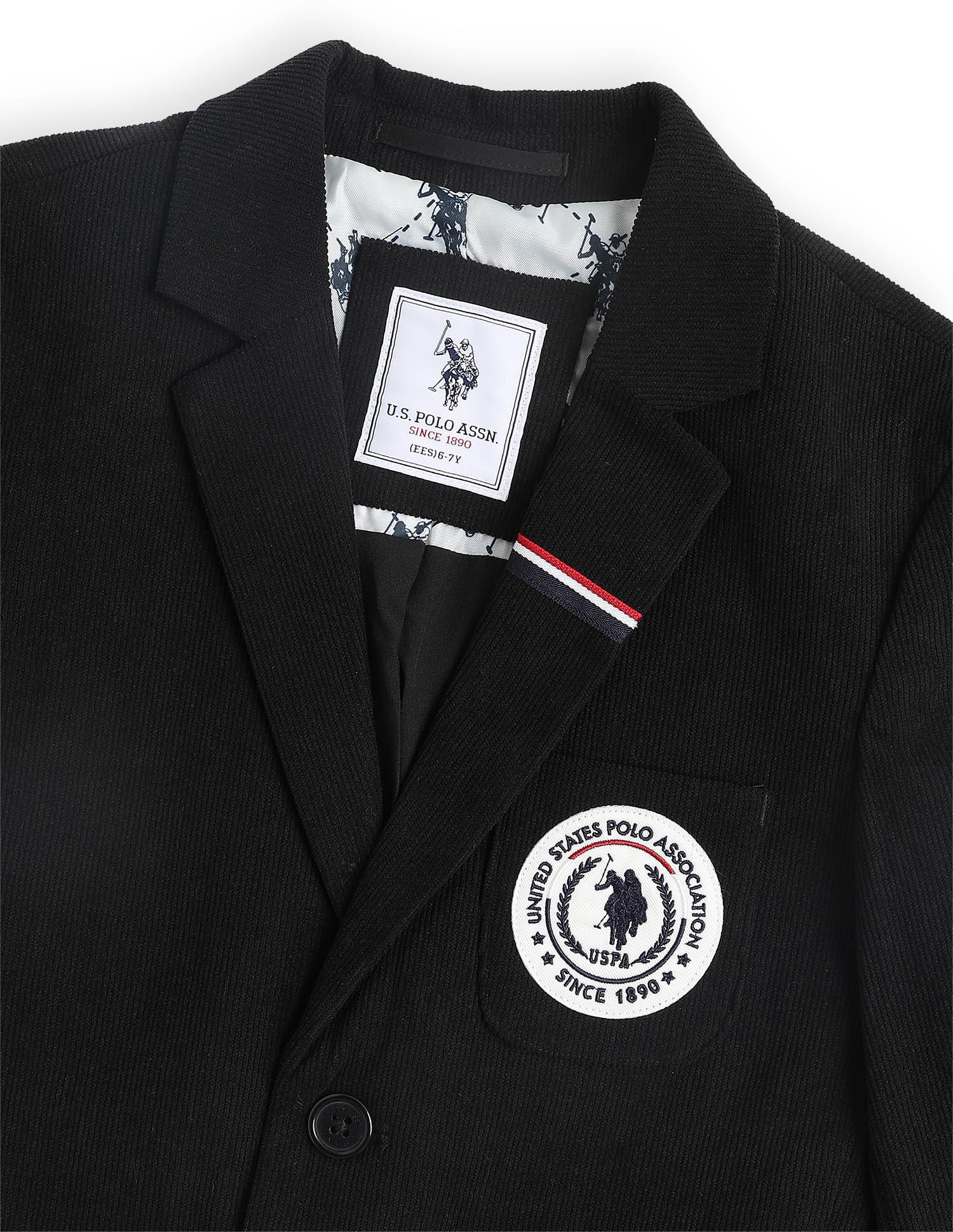 Boys Solid Regular Fit Blazer Black - U.S. POLO ASSN. | Large