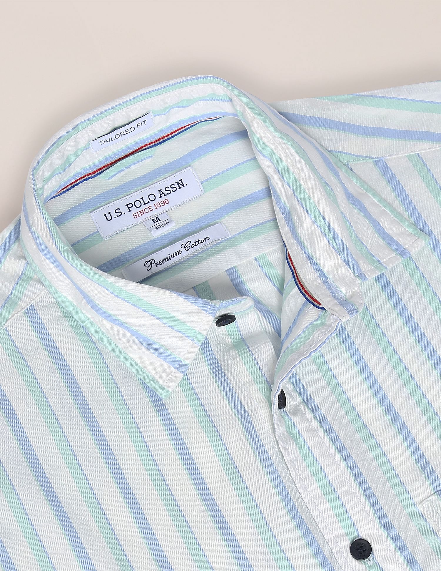 Vertical Stripe Dobby Casual Shirt White and Mint - U.S. Polo Assn. India | Large