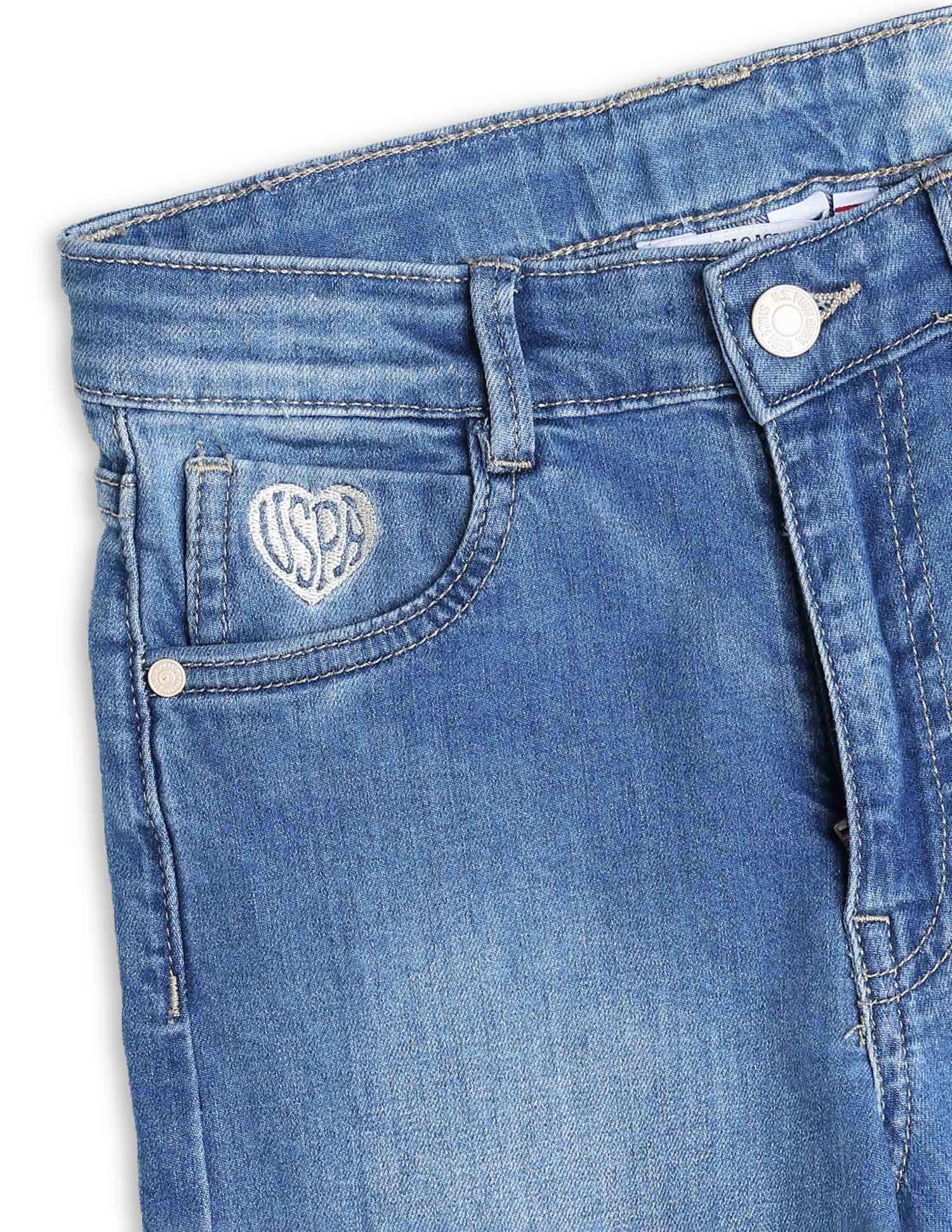 Girls Wide Leg Fit Blue Jeans Blue - U.S. POLO ASSN. | Large