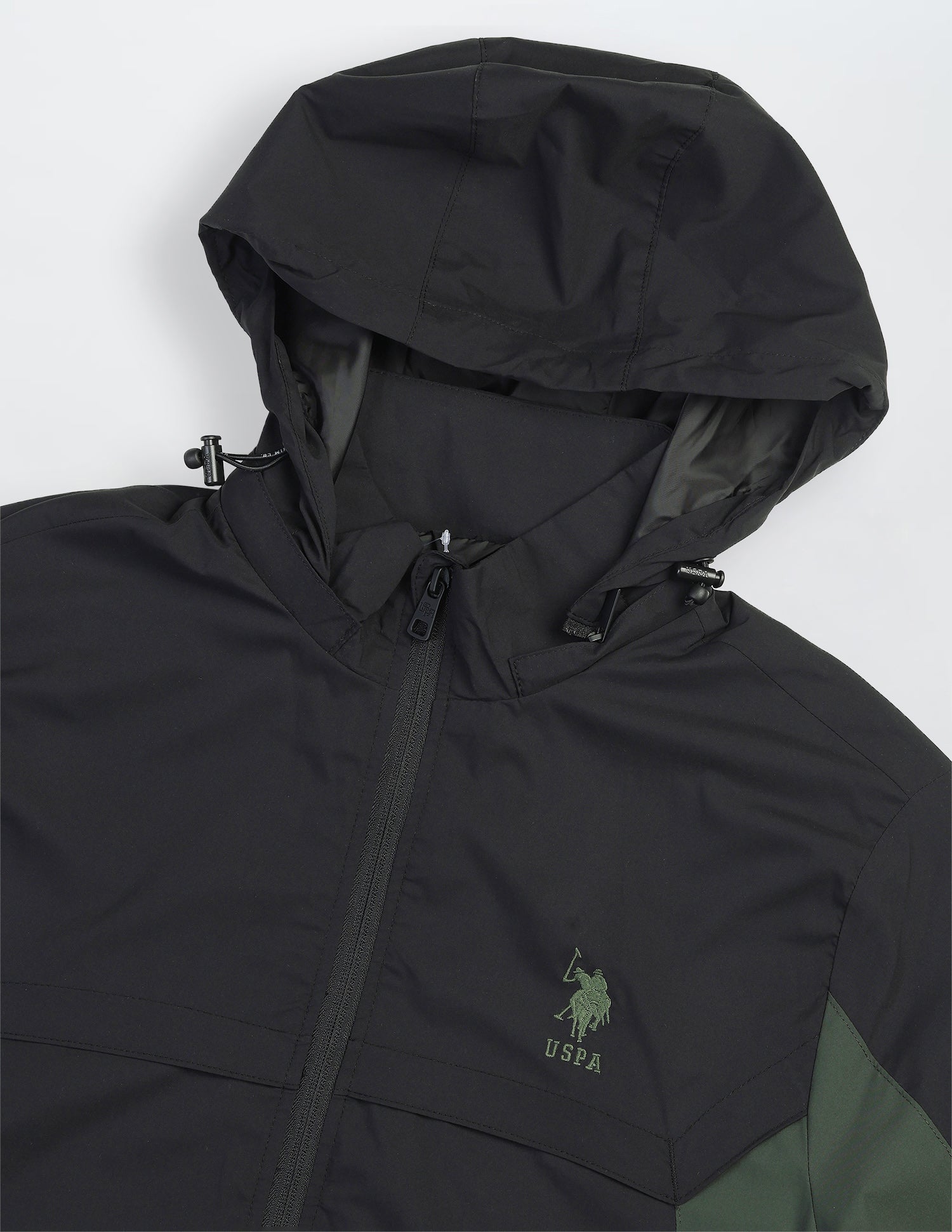 Packable Detachable Hood Colour Blocked Jacket Olive - U.S. Polo Assn. India | Large