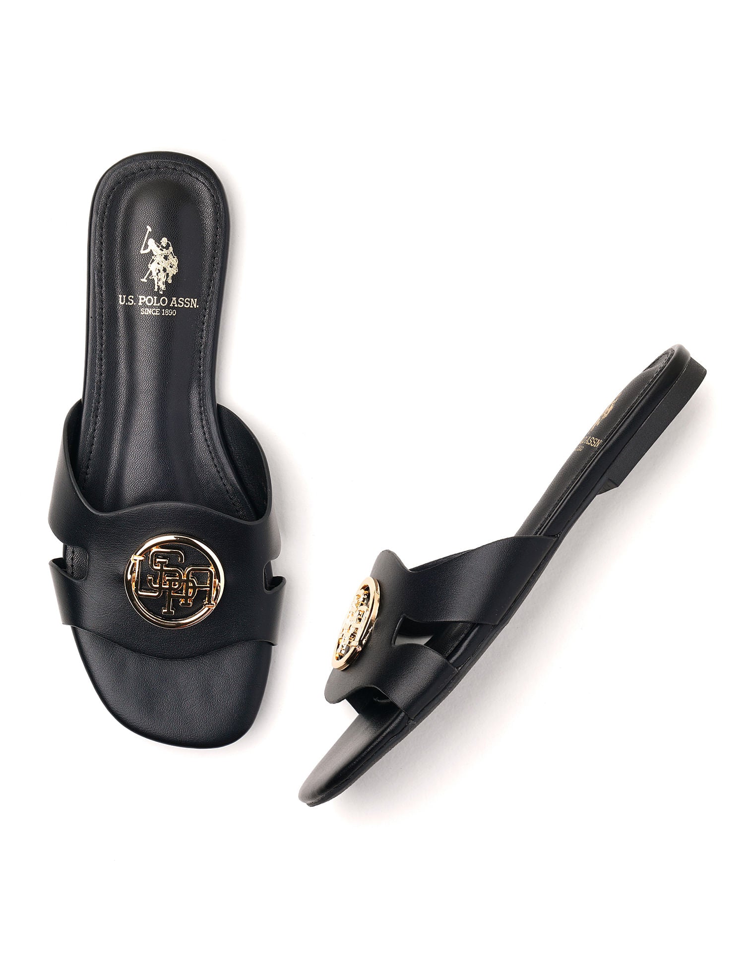 Logo Accent Vamp Strap Perla Sandals Black - U.S. POLO ASSN. | Large