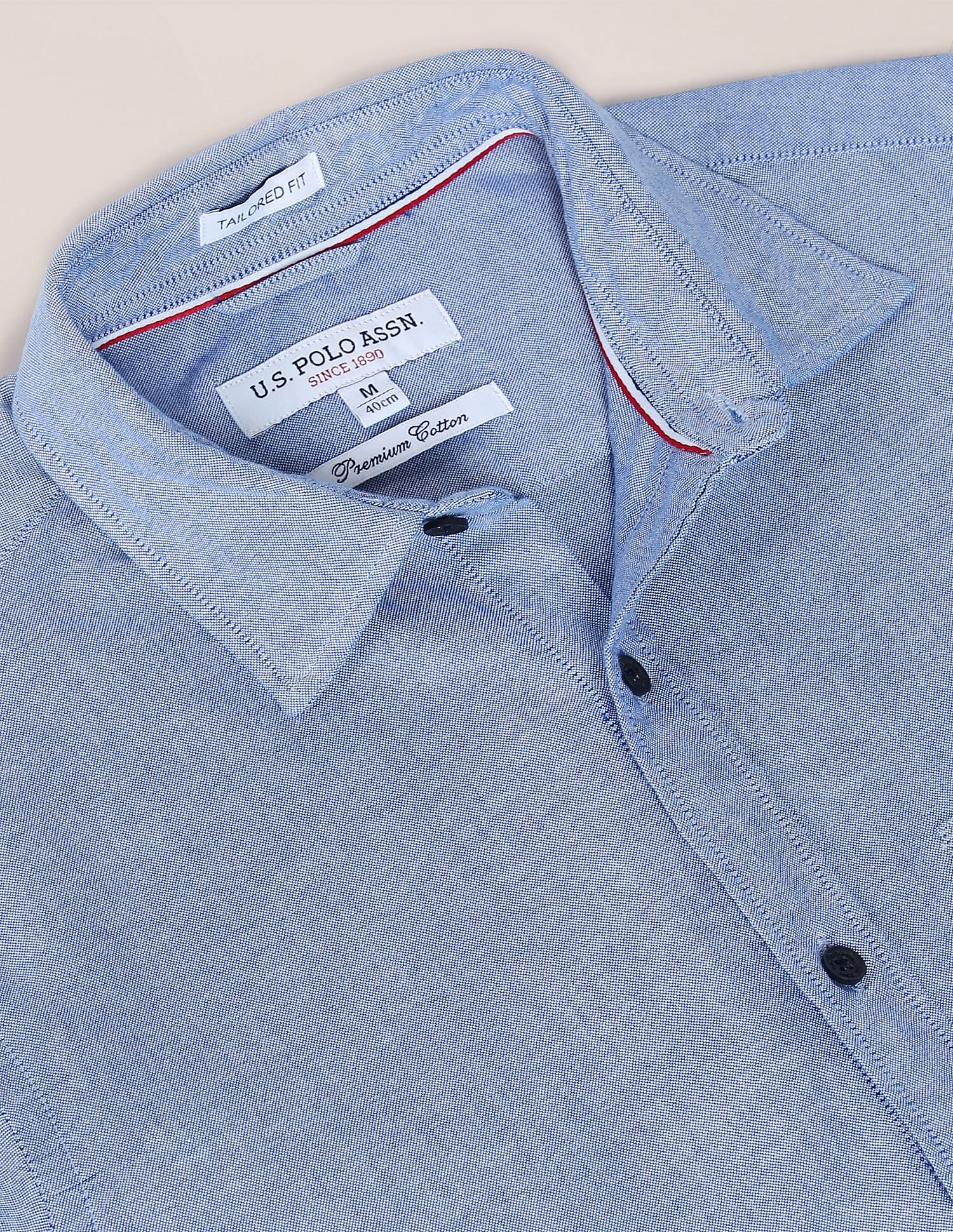 Solid Spread Collar Casual Shirt Blue - U.S. Polo Assn. India | Large