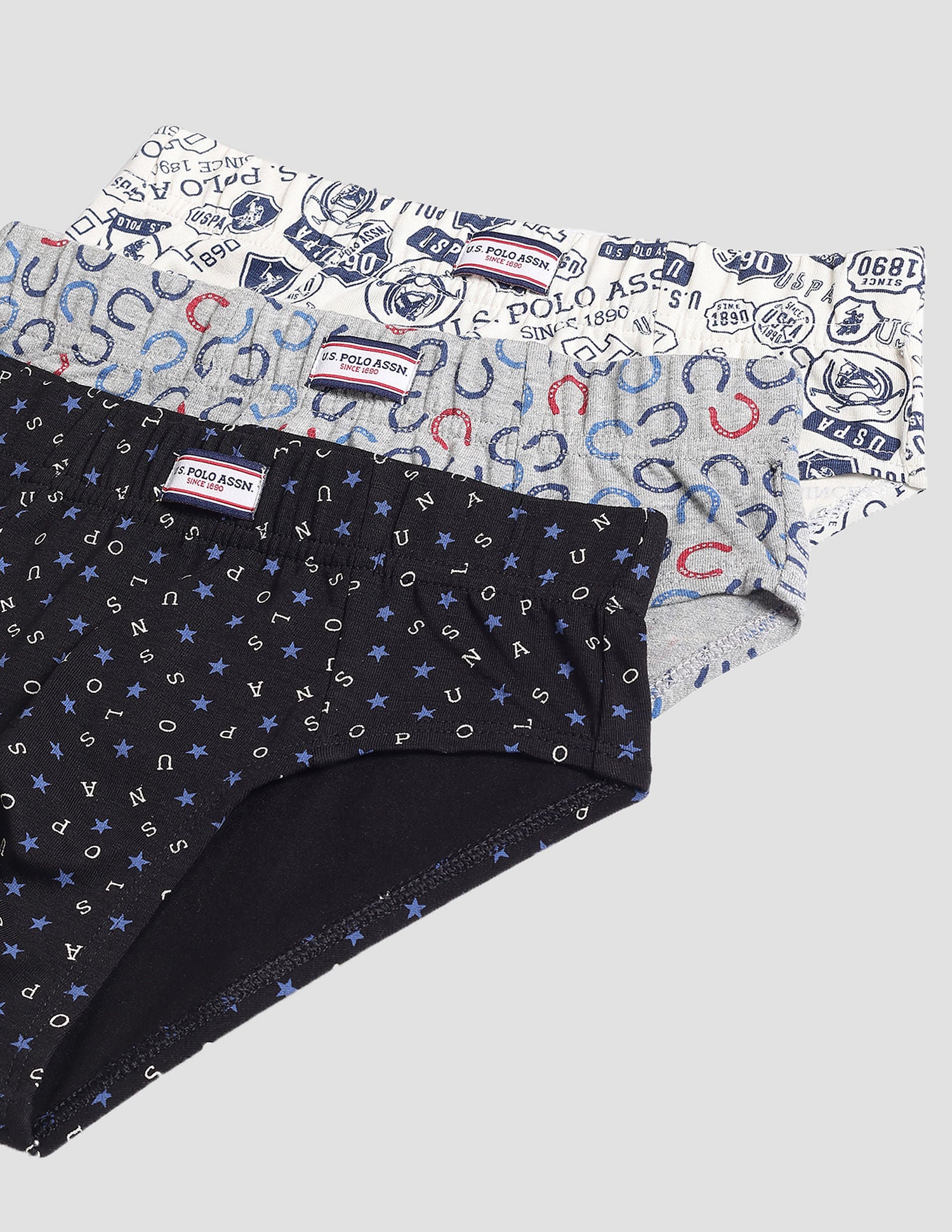 Mid Rise Cotton Spandex OKB01 Briefs - Pack Of 3 Blue, Black and Grey - U.S. POLO ASSN. | Large