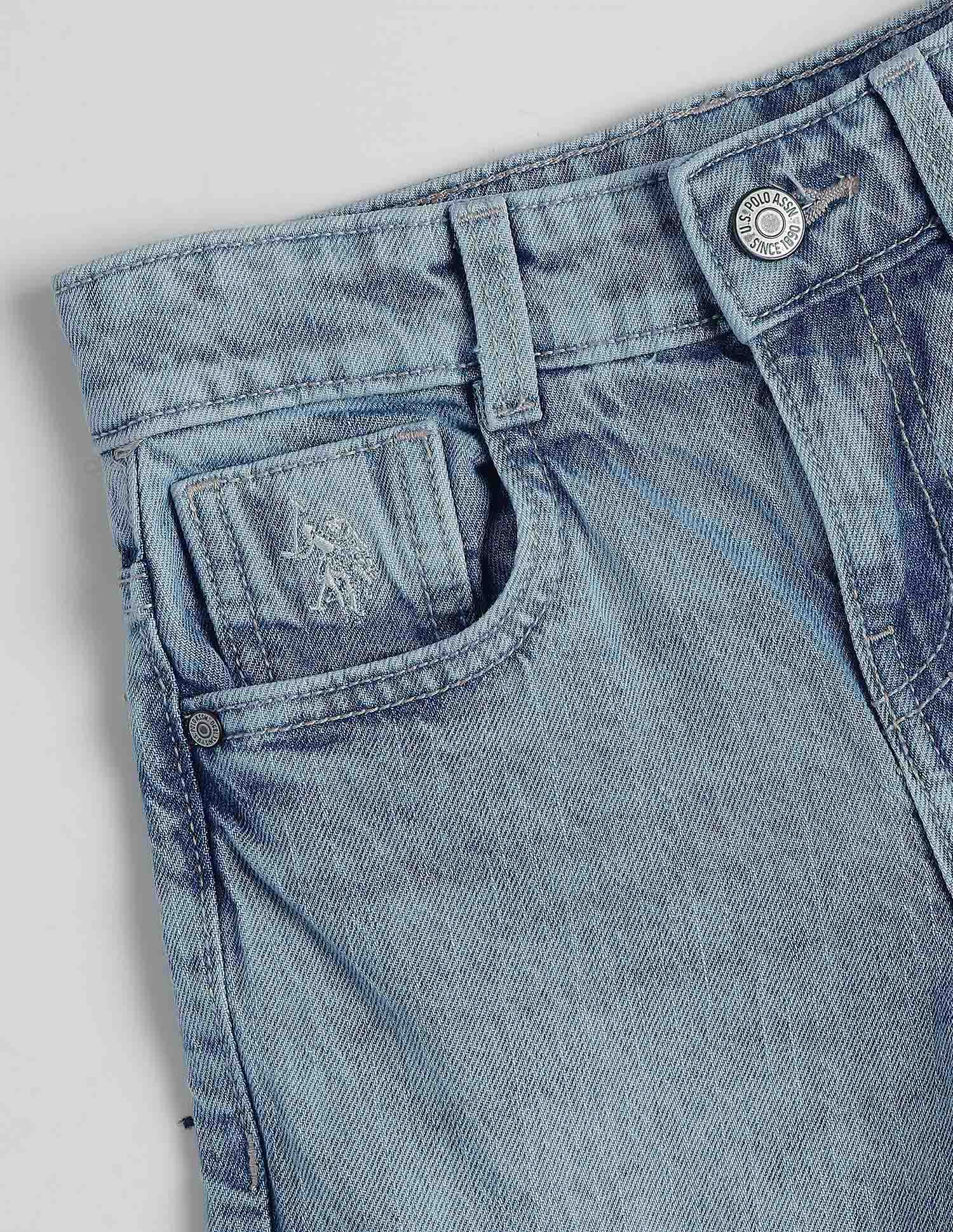 Stone Washed Baggy Fit Cargo Jeans Light Blue - U.S. Polo Assn. India | Large
