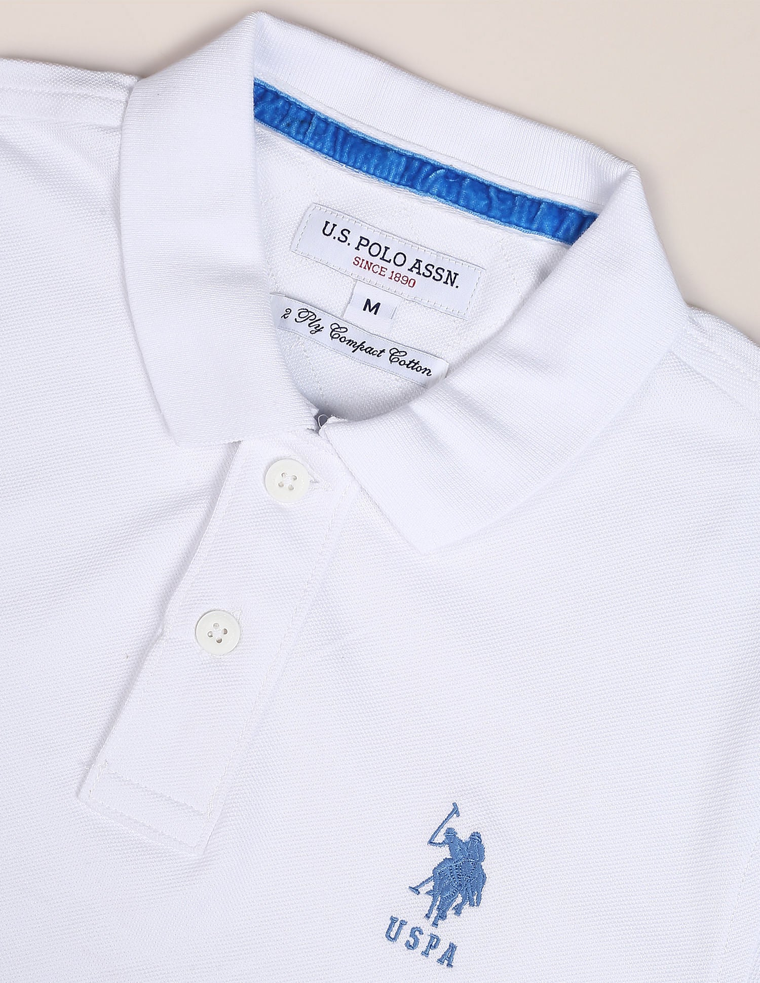 Ribbed Collar Solid Polo Shirt White - U.S. POLO ASSN. | Large