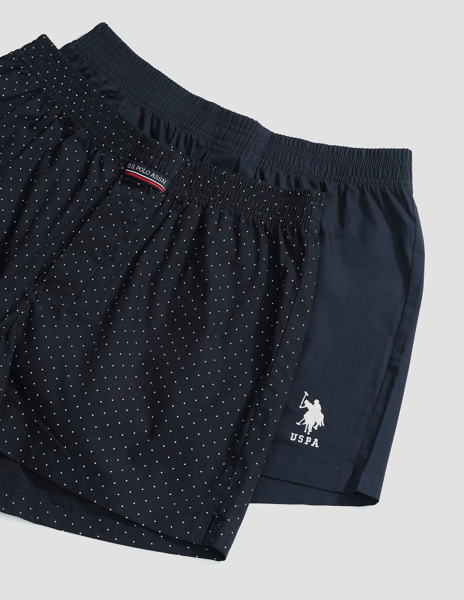 Mid Rise Solid OEX05 Shorts - Pack Of 2 Polka Dot Navy And Navy - U.S. POLO ASSN. | Large