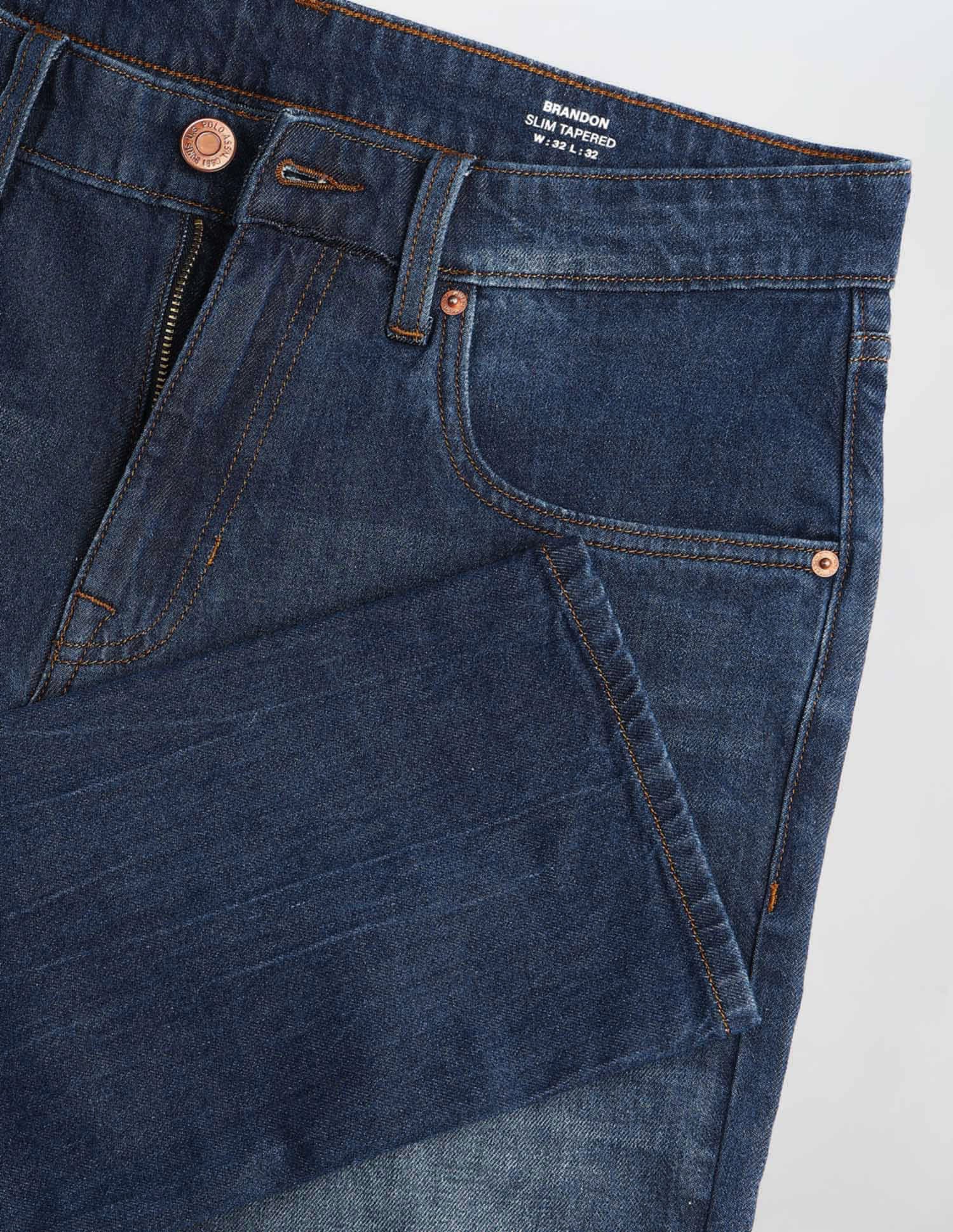 Brandon Slim Tapered Fit Whiskered Jeans Indigo - U.S. POLO ASSN. | Large