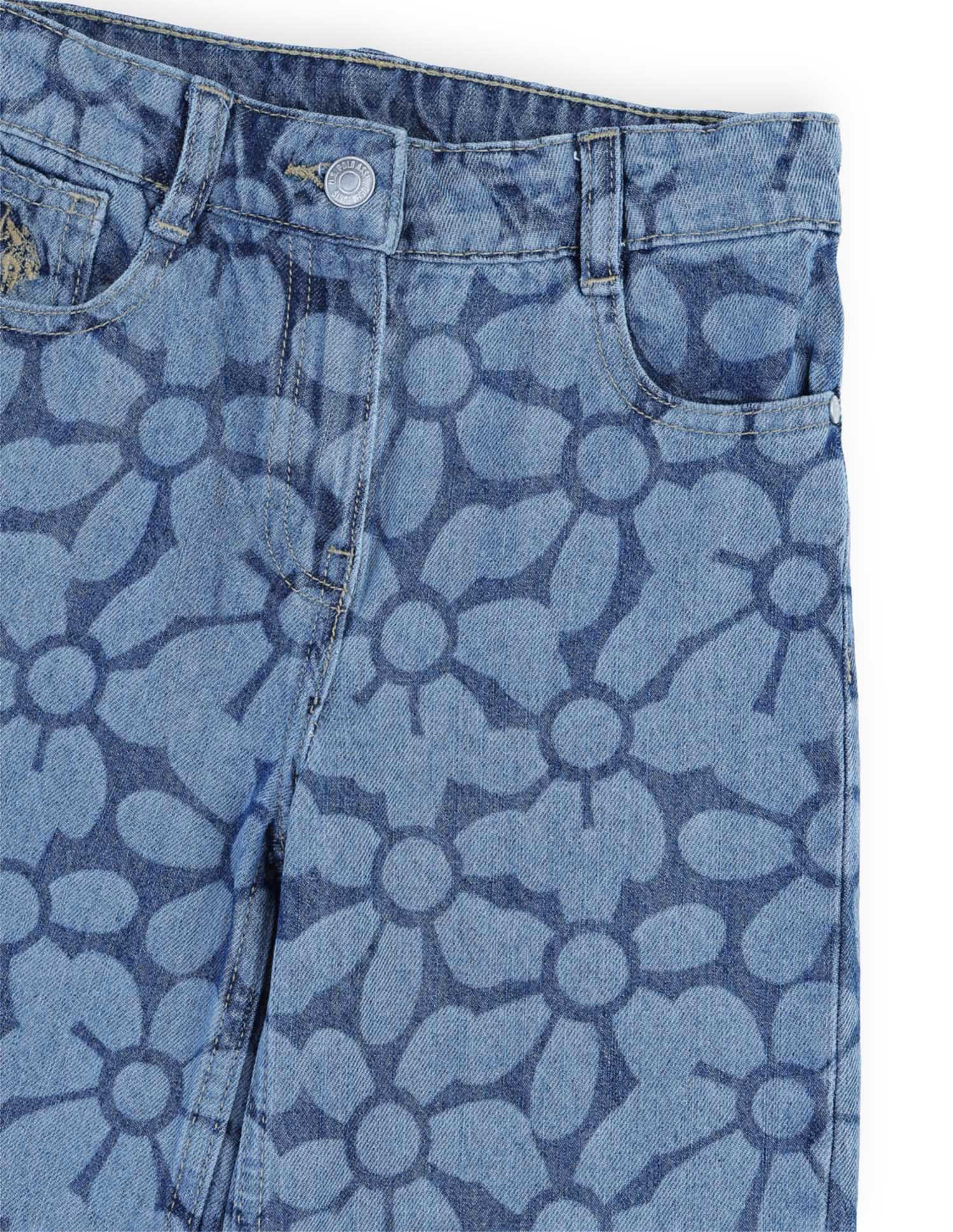Girls Floral Laser Printed Wide Leg Jeans Blue - U.S. POLO ASSN. | Large
