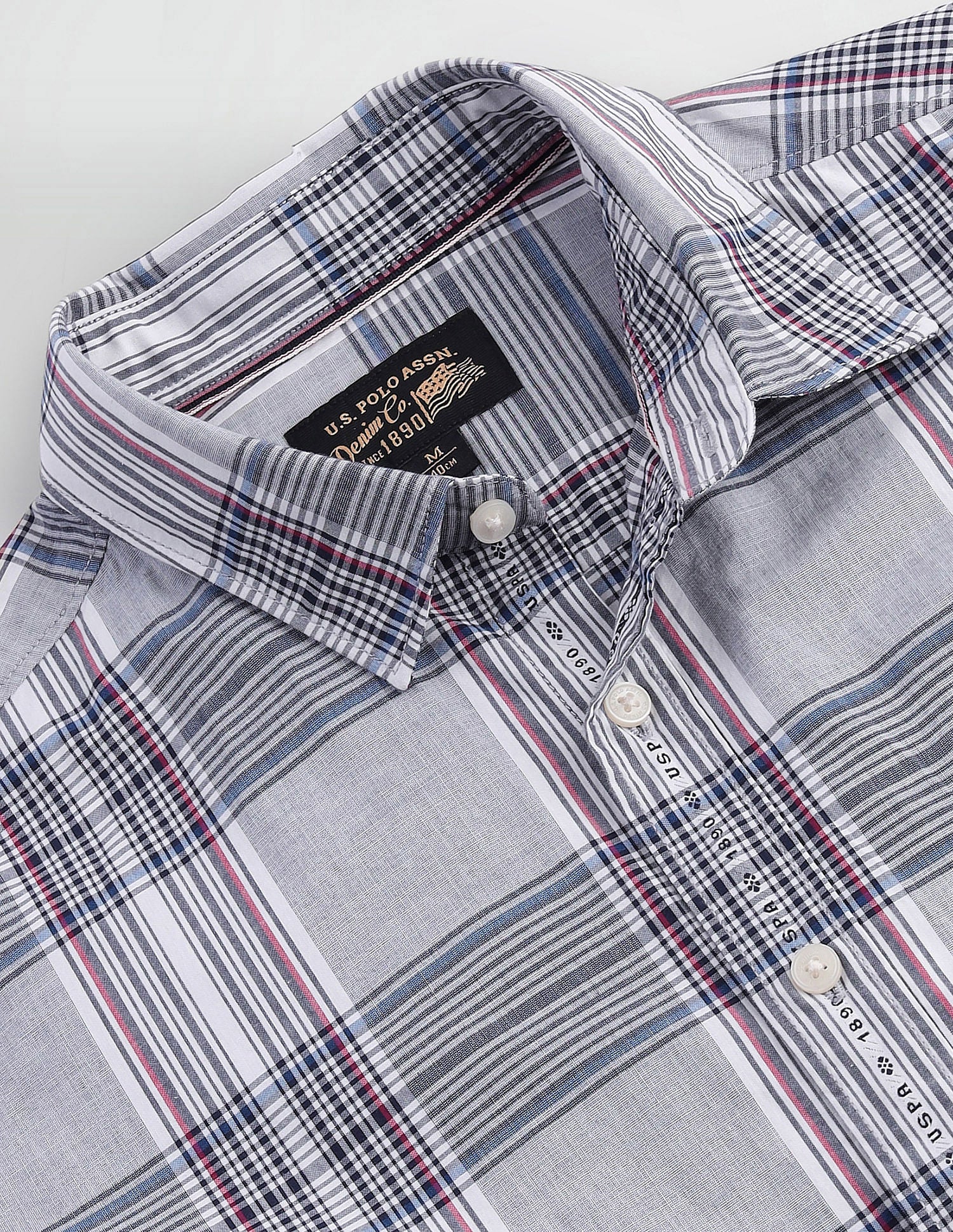 Tartan Check Striped Logo Shirt Grey - U.S. Polo Assn. India | Large