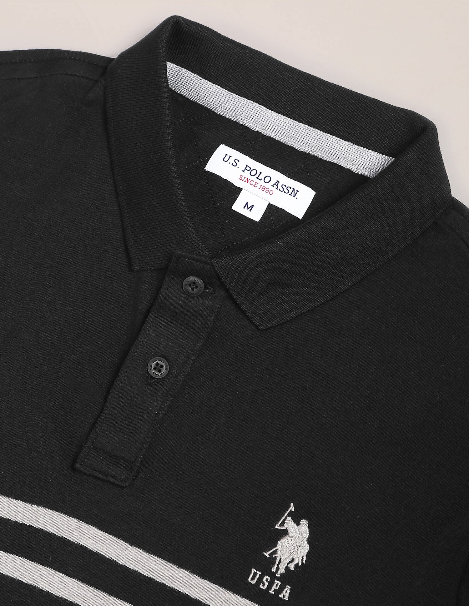 Signature Stripe Slim Fit Polo Shirt Black - U.S. POLO ASSN. | Large