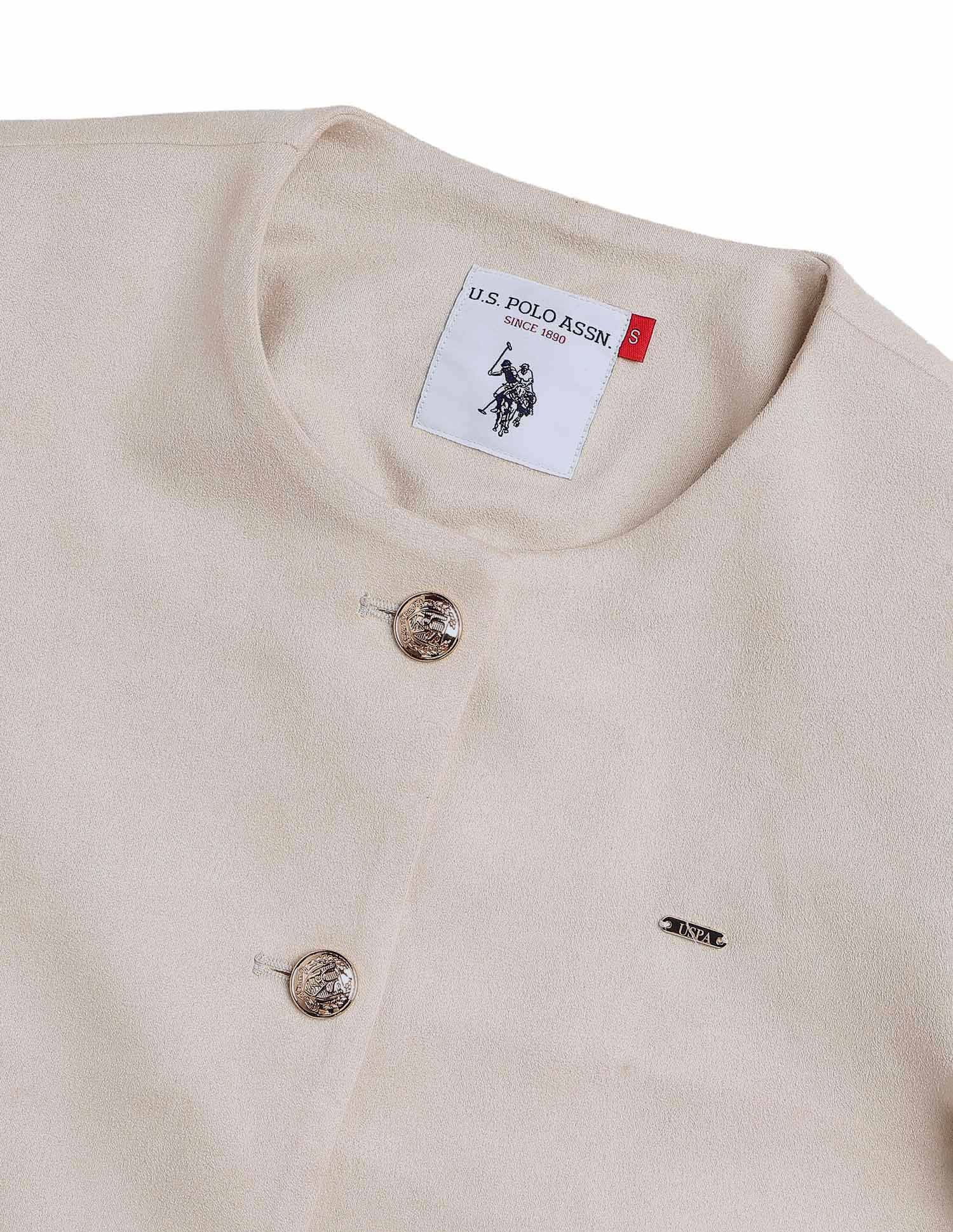 Solid Regular Fit Round Neck Jacket Beige - U.S. POLO ASSN. | Large