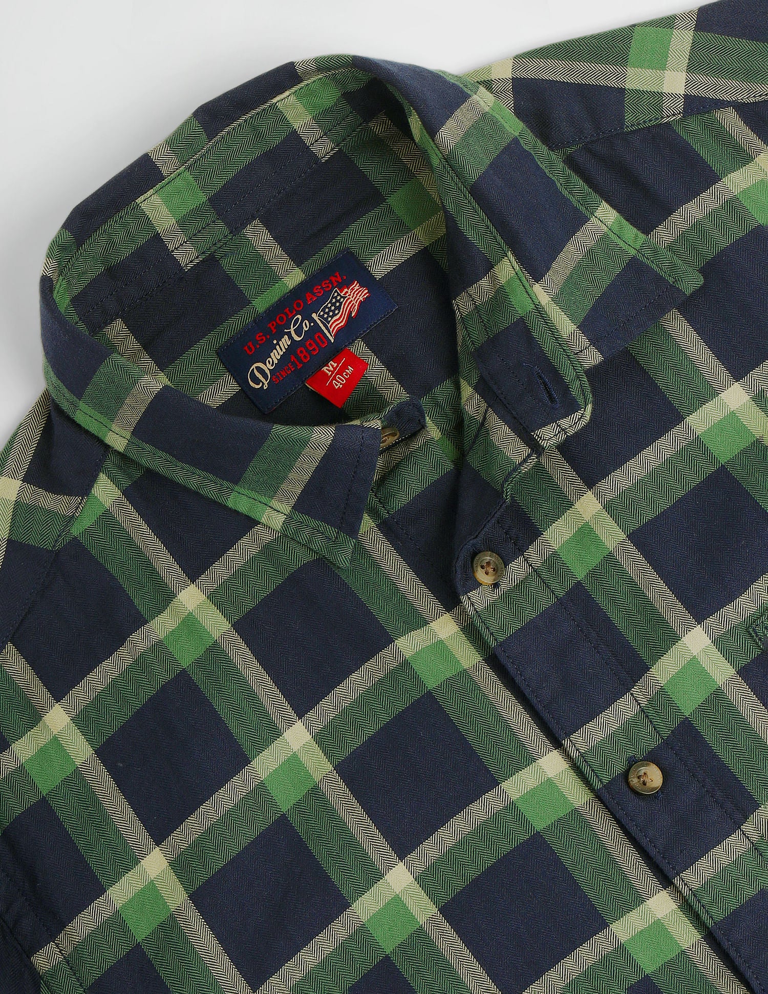 Tartan Check Herringbone Shirt Green and Navy - U.S. Polo Assn. India | Large
