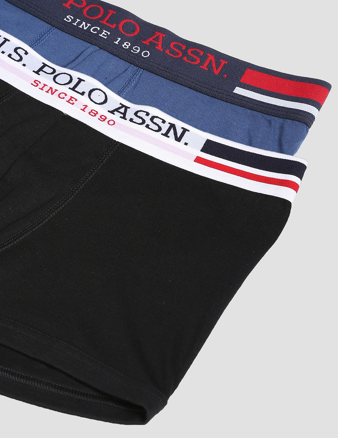 Antibacterial Branded Waist Cotton I641 Trunks - Pack Of 2 True Blue and Black - U.S. POLO ASSN. | Large