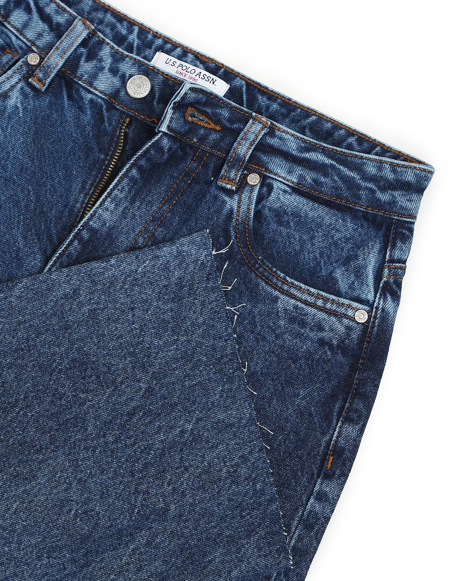 Acid Wash Unfinished Hem Wide Leg Jeans Dark Blue - U.S. Polo Assn. India | Large