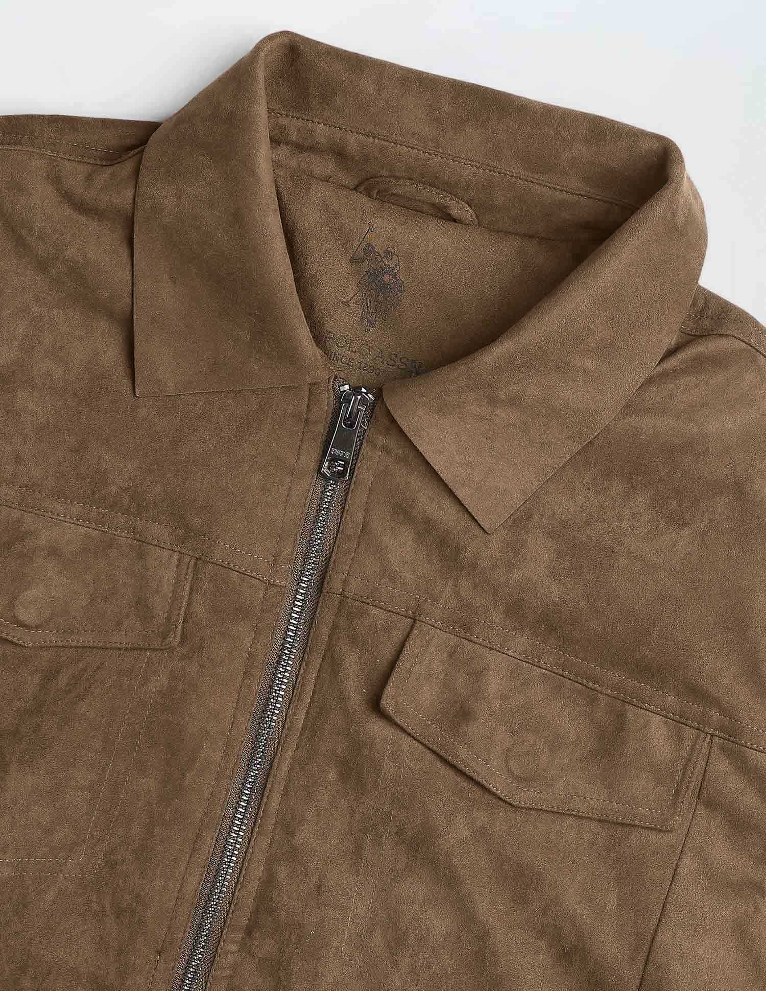 Solid Regular Fit Jacket Brown - U.S. Polo Assn. India | Large