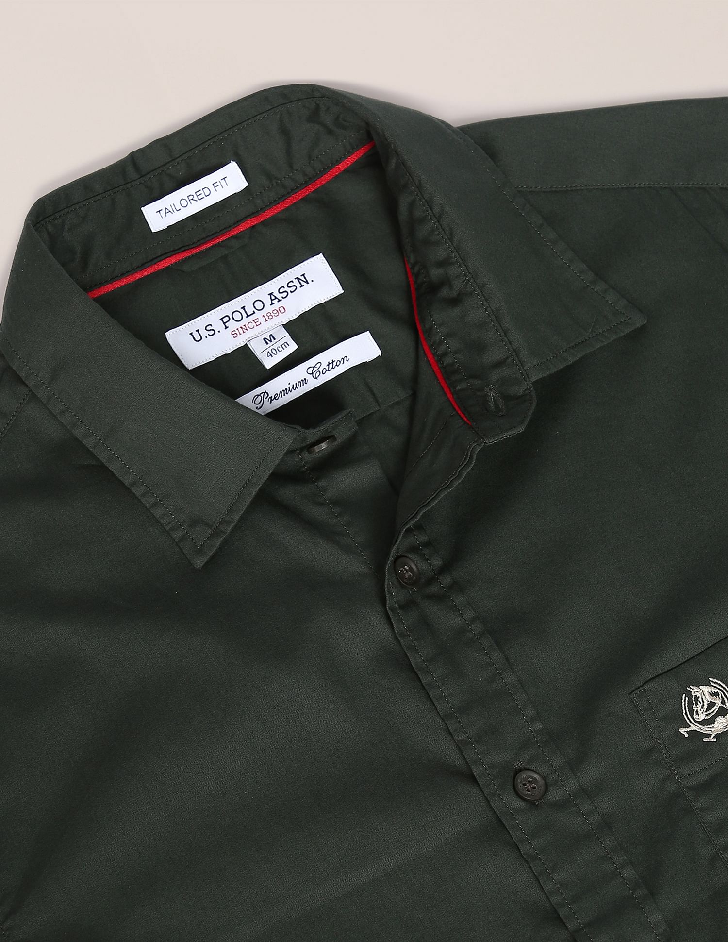 Tailored Regular Fit Solid Casual Shirt Dark Green - U.S. POLO ASSN. | Large