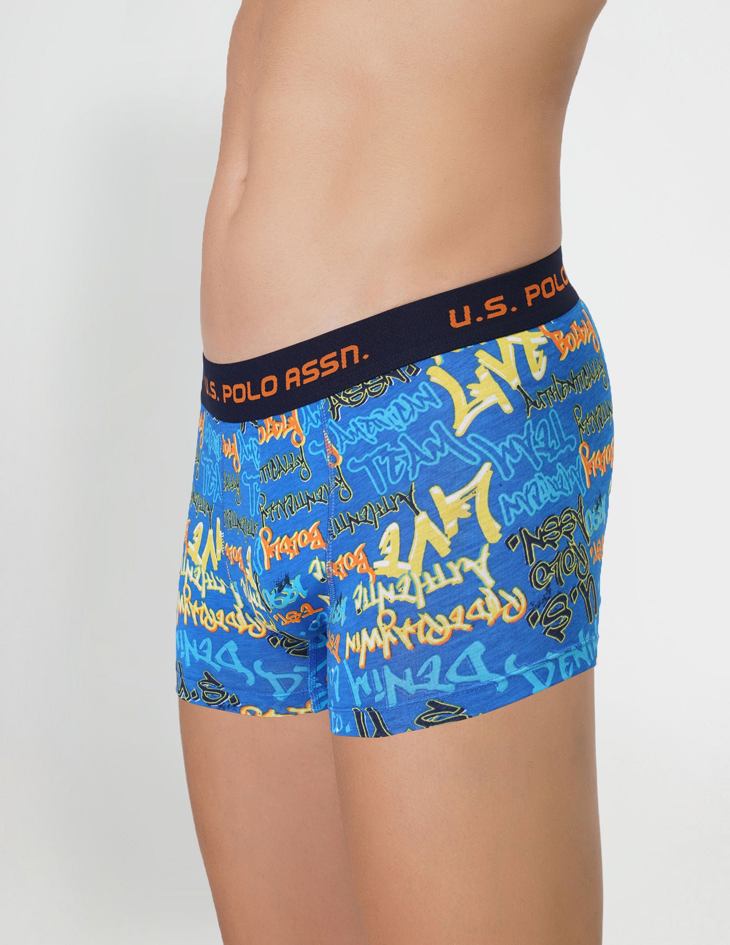 Brushed Elastic Cotton Stretch IYAK Trunks - Pack Of 2 Blue and Orange - U.S. POLO ASSN. | Large