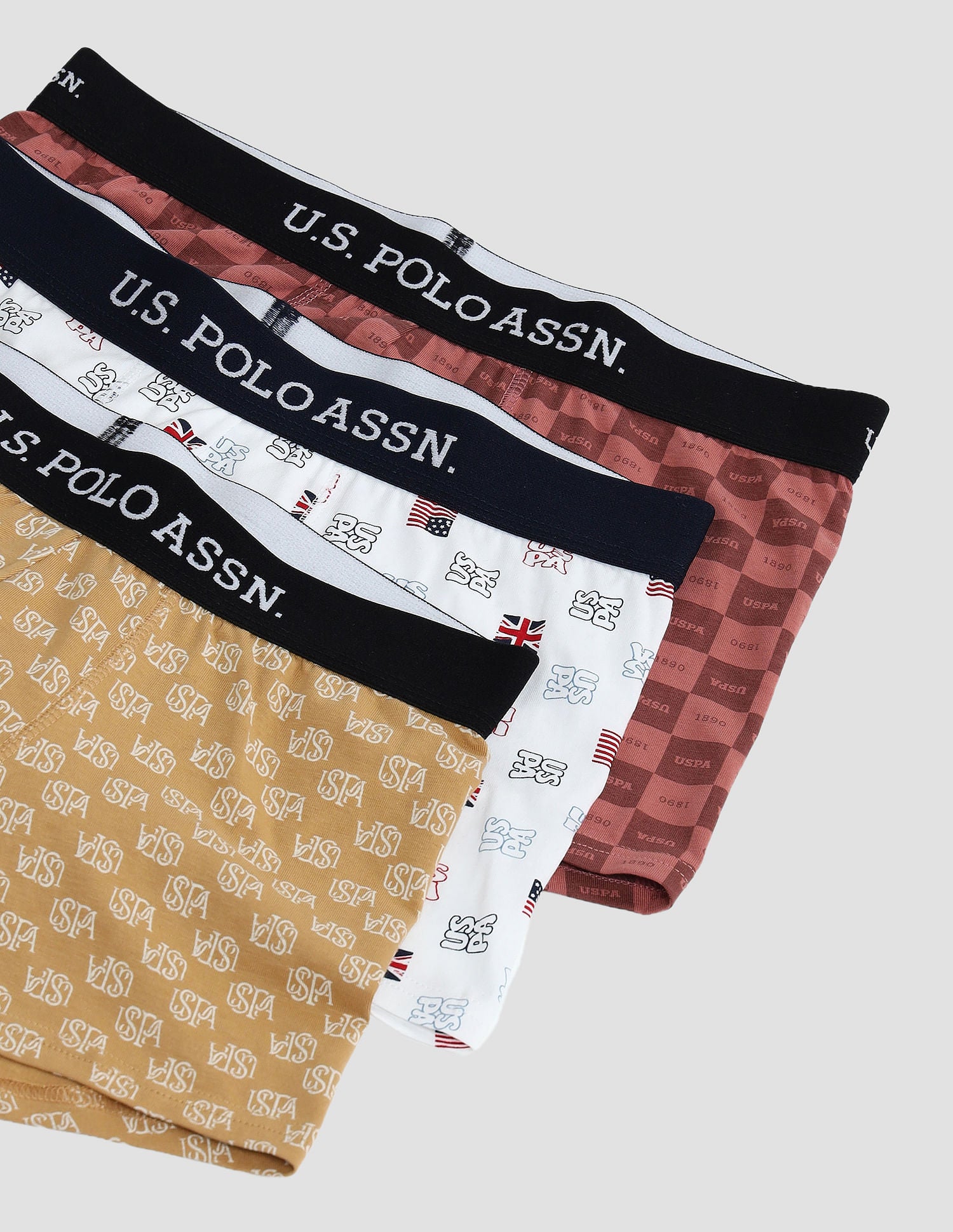 Elasticized Waist Solid OET14 Trunks - Pack Of 3 Old Rose, Iced Coffee and White - U.S. POLO ASSN. | Large