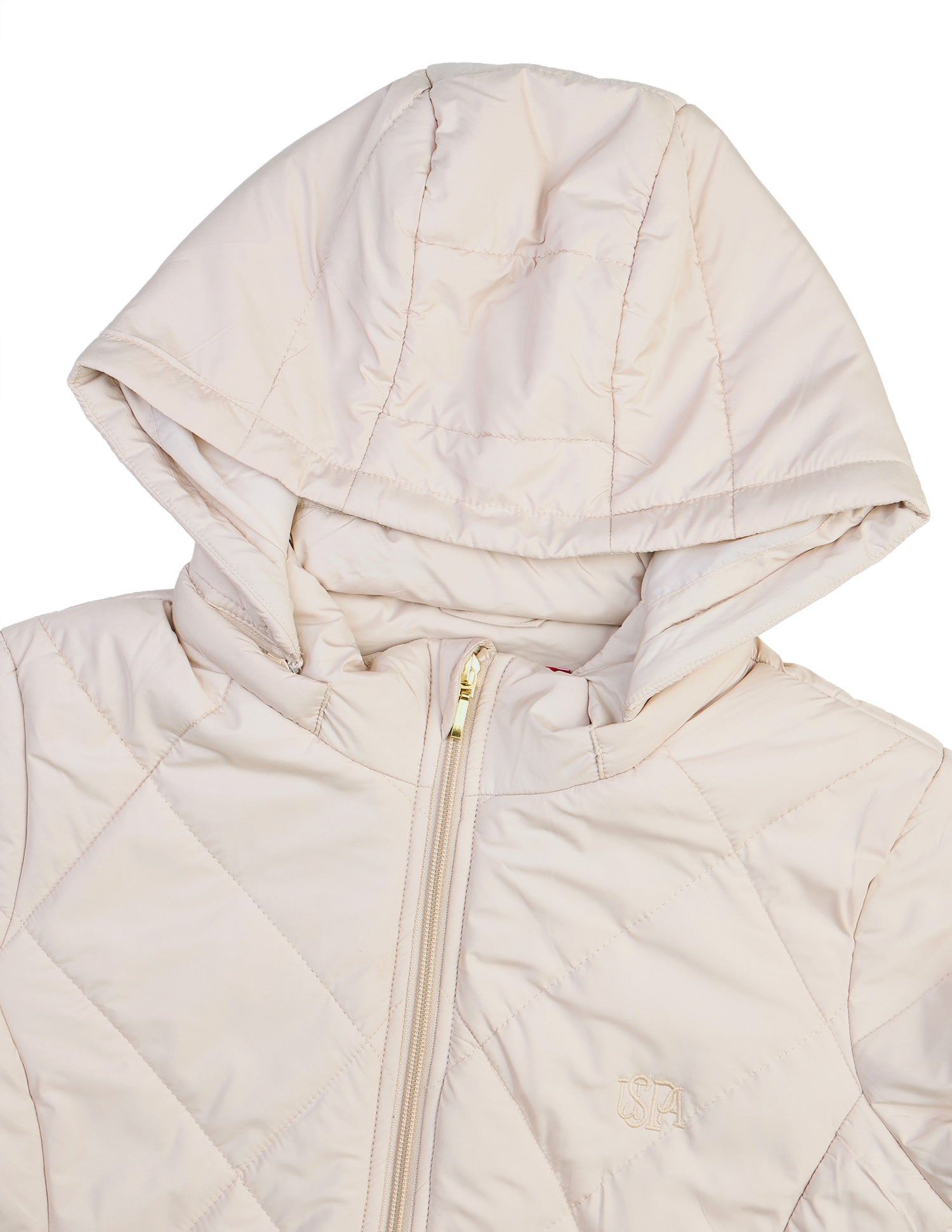 Longline Detachable Hood Quilted Jacket Ecru - U.S. Polo Assn. India | Large