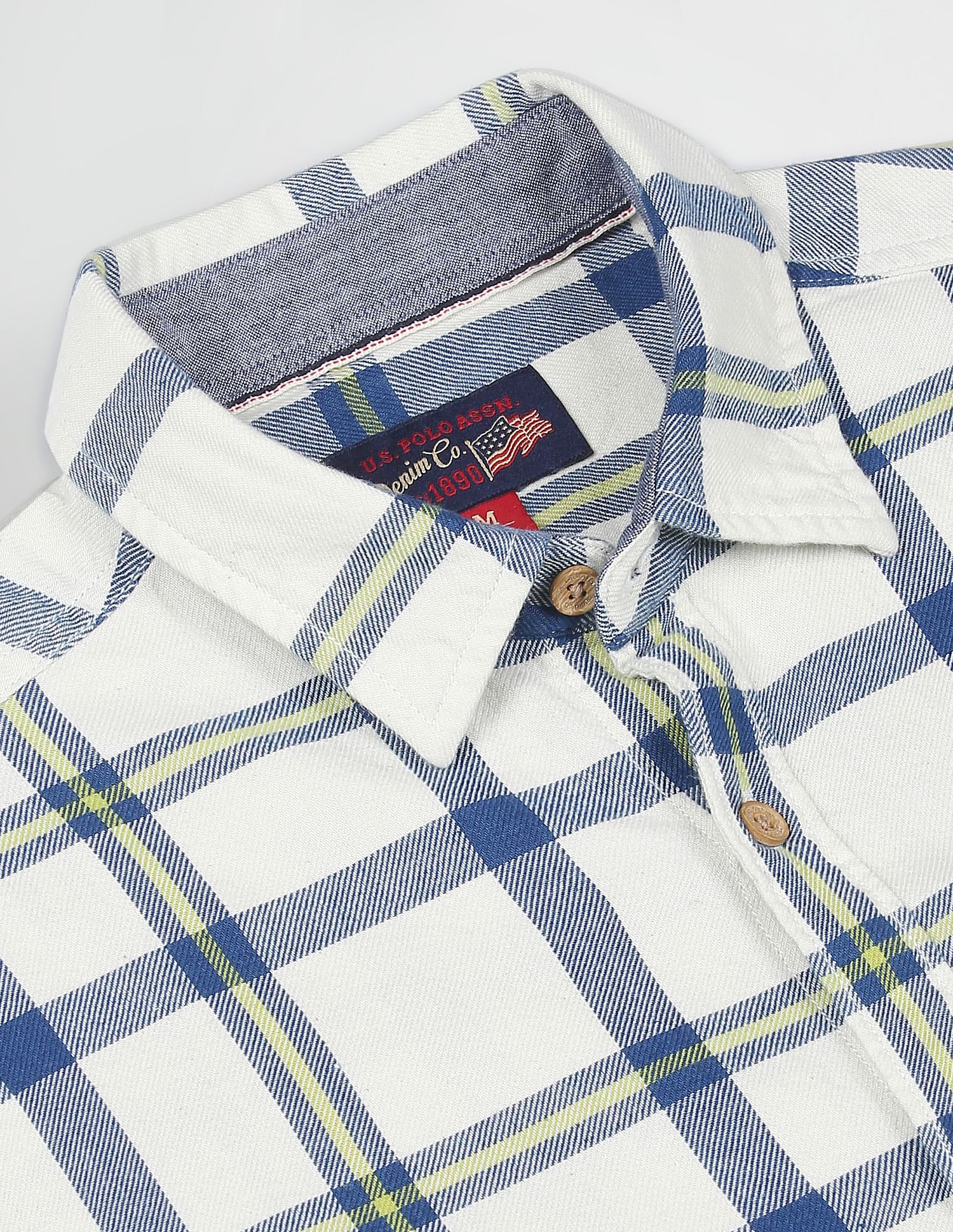 Pure Cotton Check Casual Shirt White and Blue - U.S. Polo Assn. India | Large