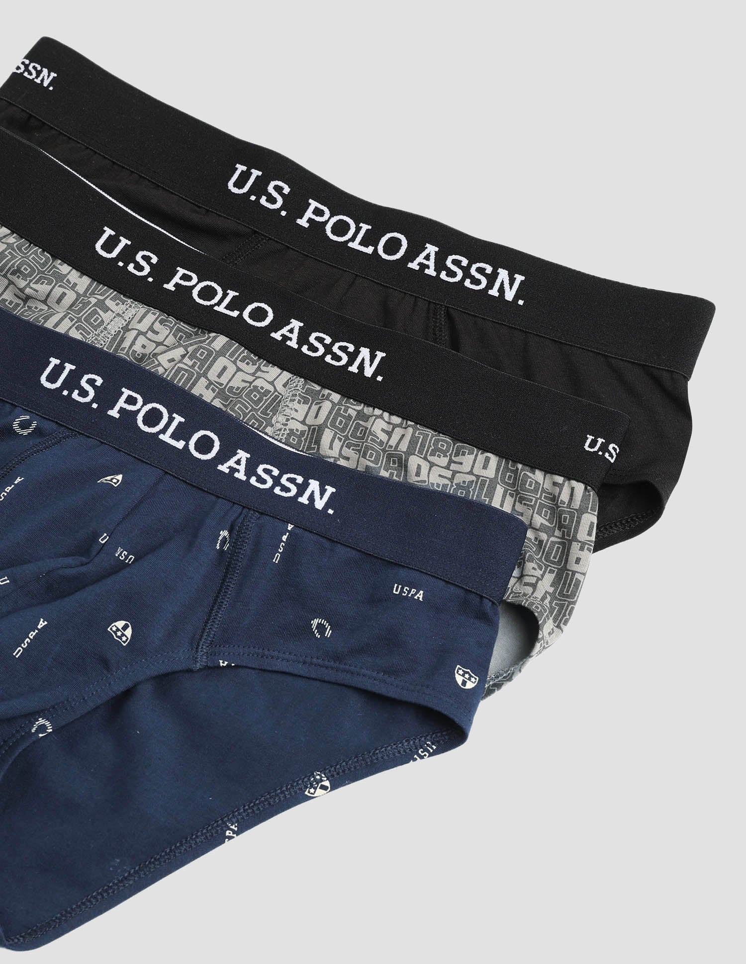 Anti Microbial Printed OEB14 Briefs - Pack Of 3 Navy, Iron Gate and Black - U.S. POLO ASSN. | Large