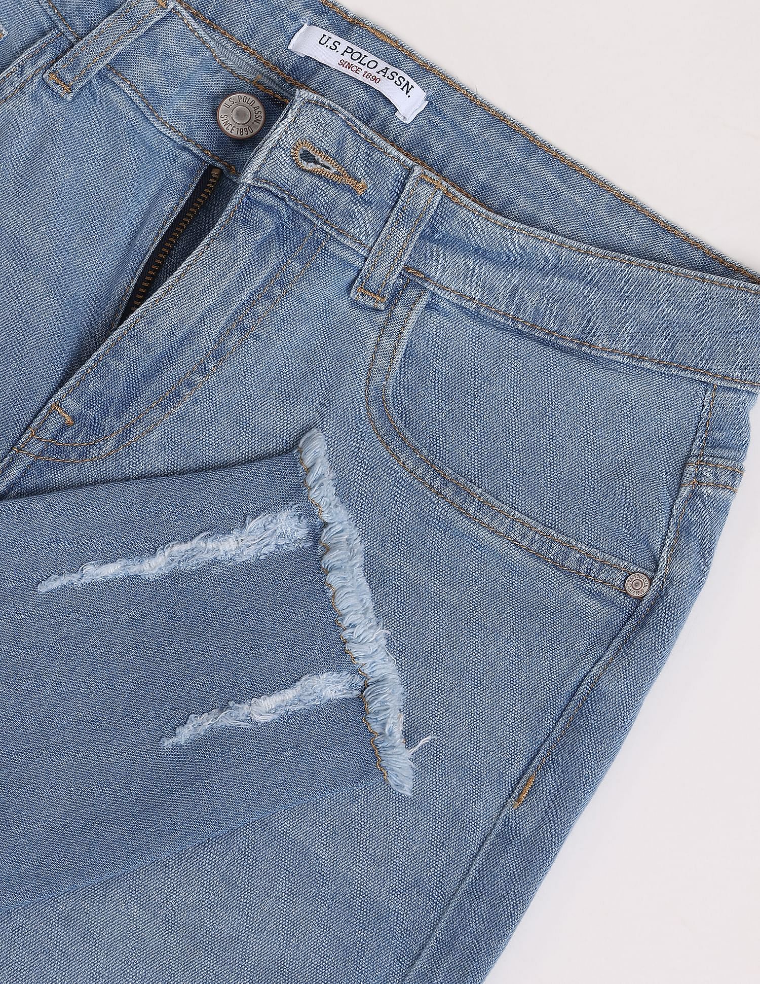 Frayed Hem Rinsed Skinny Fit Jeans Blue - U.S. Polo Assn. India | Large
