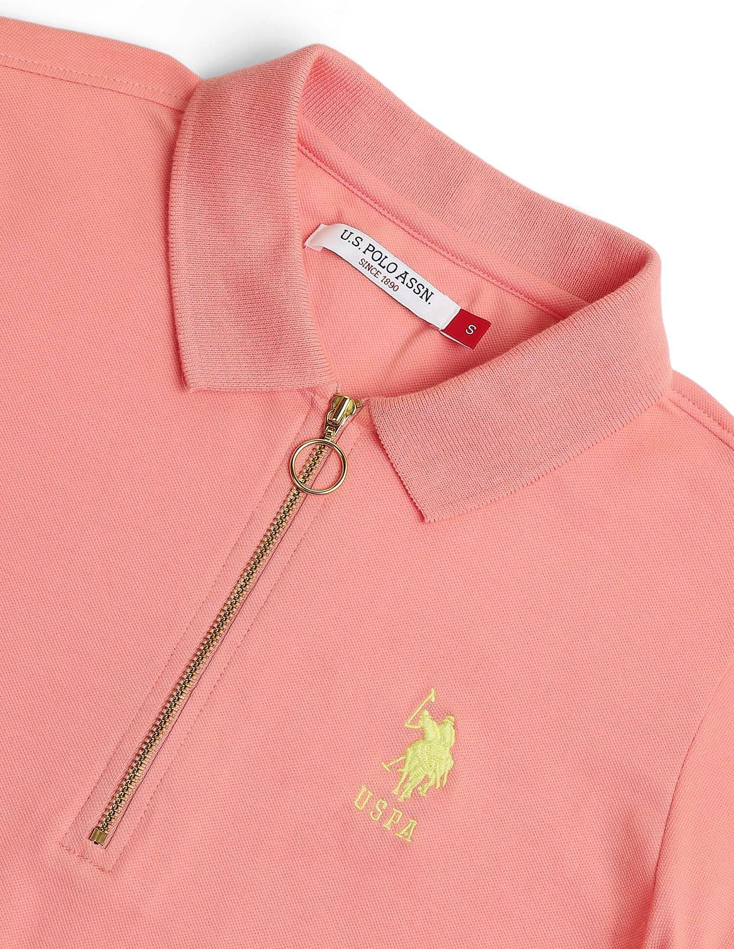 Cotton Stretch Zipper Polo Shirt Pink - U.S. POLO ASSN. | Large
