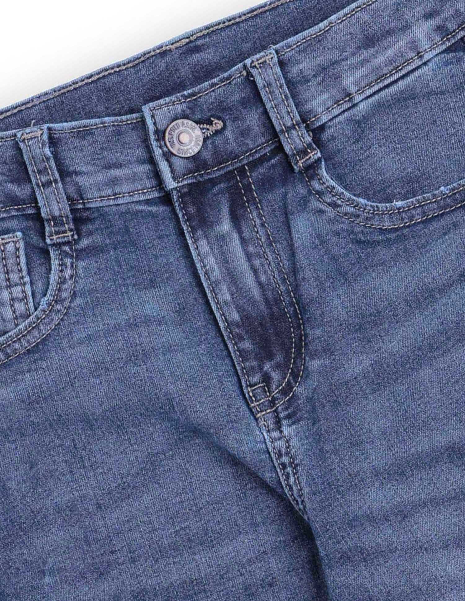 Boys Baggy Fit Lightly Distressed Jeans Mid Blue - U.S. POLO ASSN. | Large