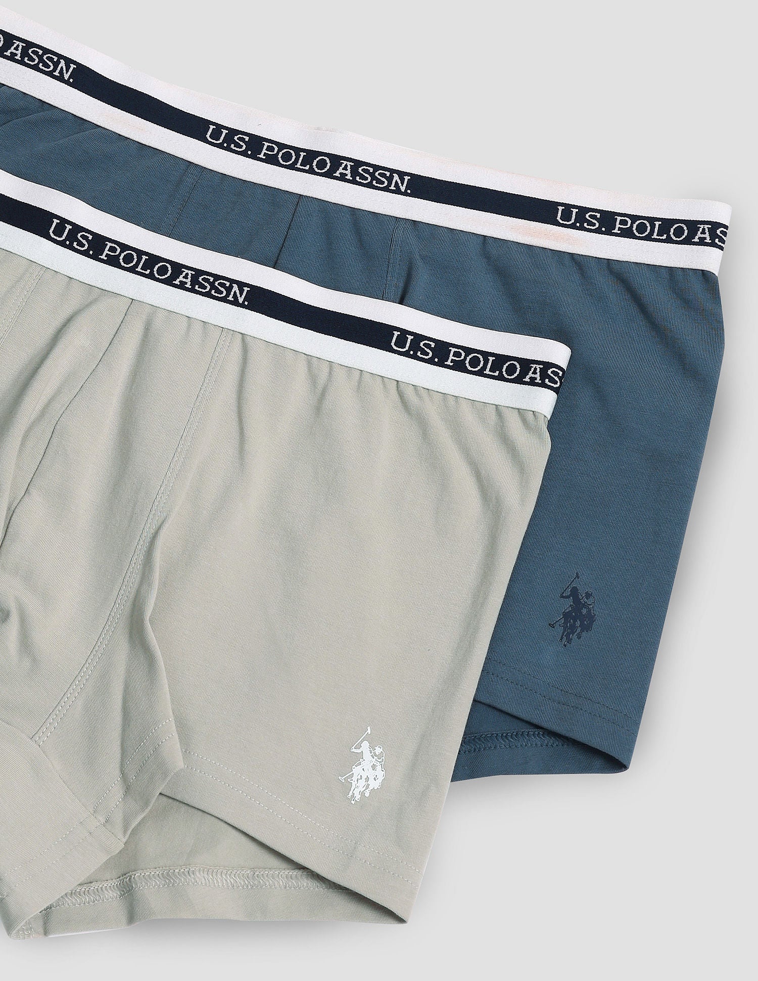 Elastic Waistband Ribbed Solid OET09 Trunks - Pack Of 2 Fog Grey and Teal Grey - U.S. POLO ASSN. | Large