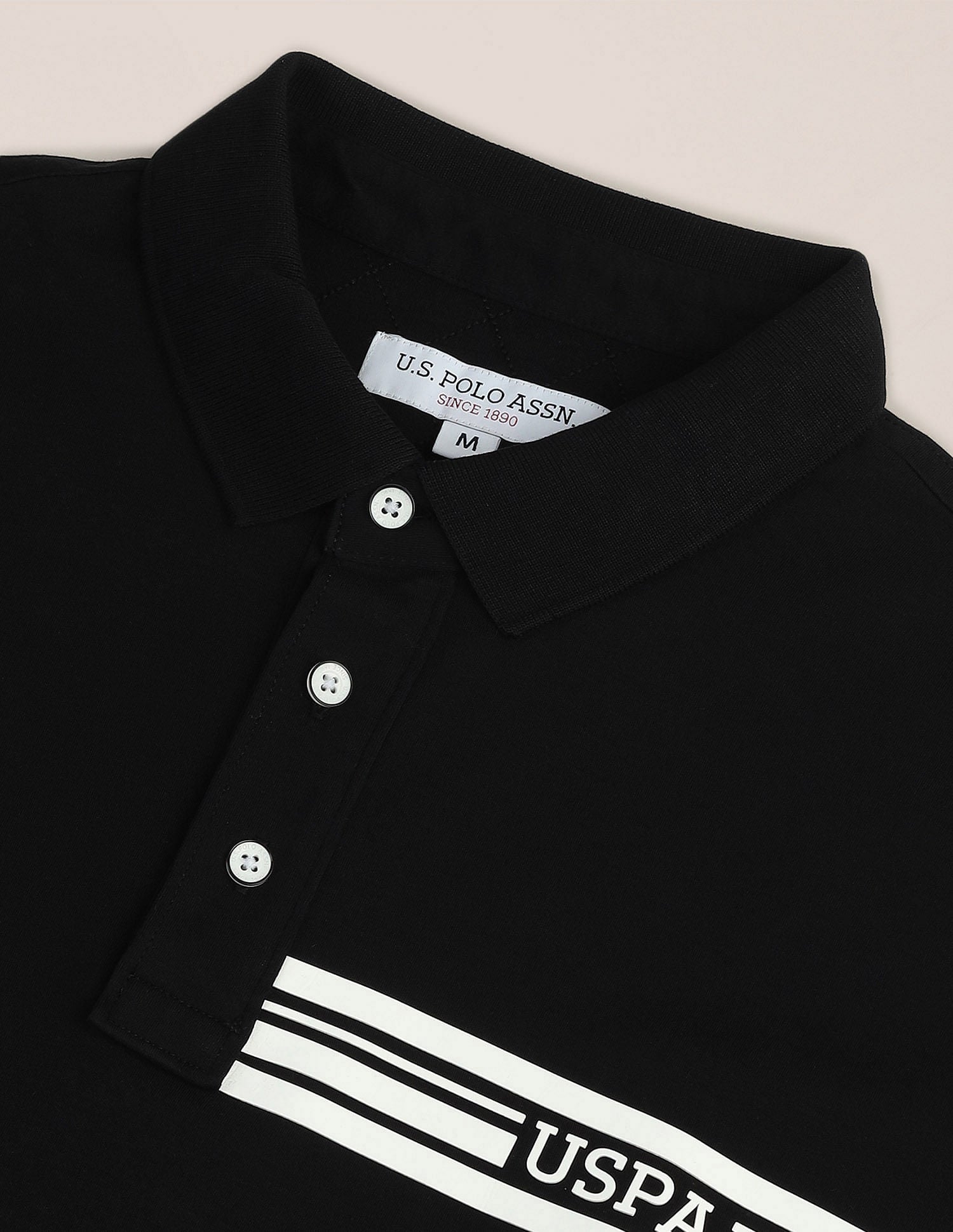 Brand Print Slim Polo Shirt Black - U.S. Polo Assn. India | Large