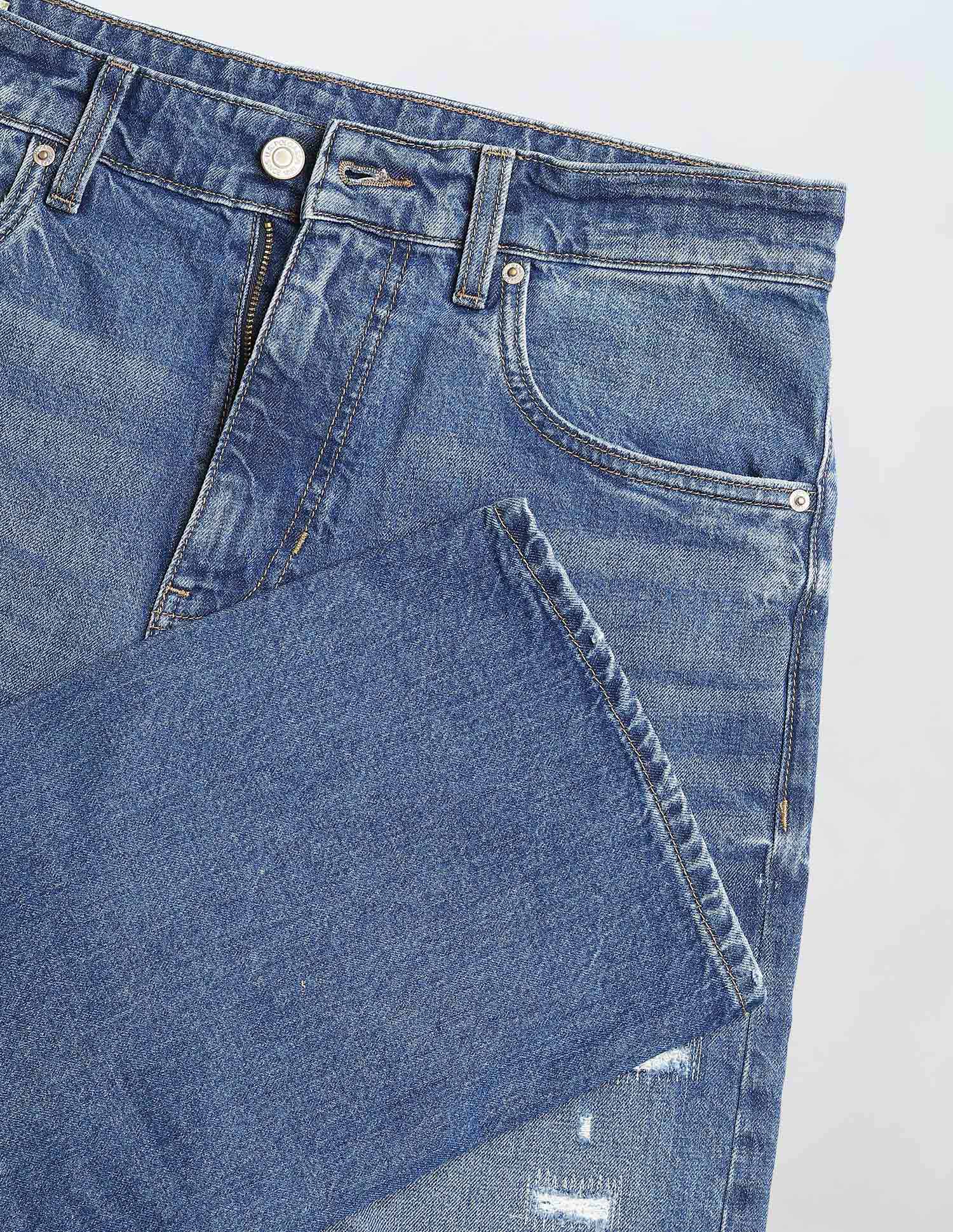 Logan Loose Straight Fit Blue Distressed Jeans Mid Blue - U.S. Polo Assn. India | Large