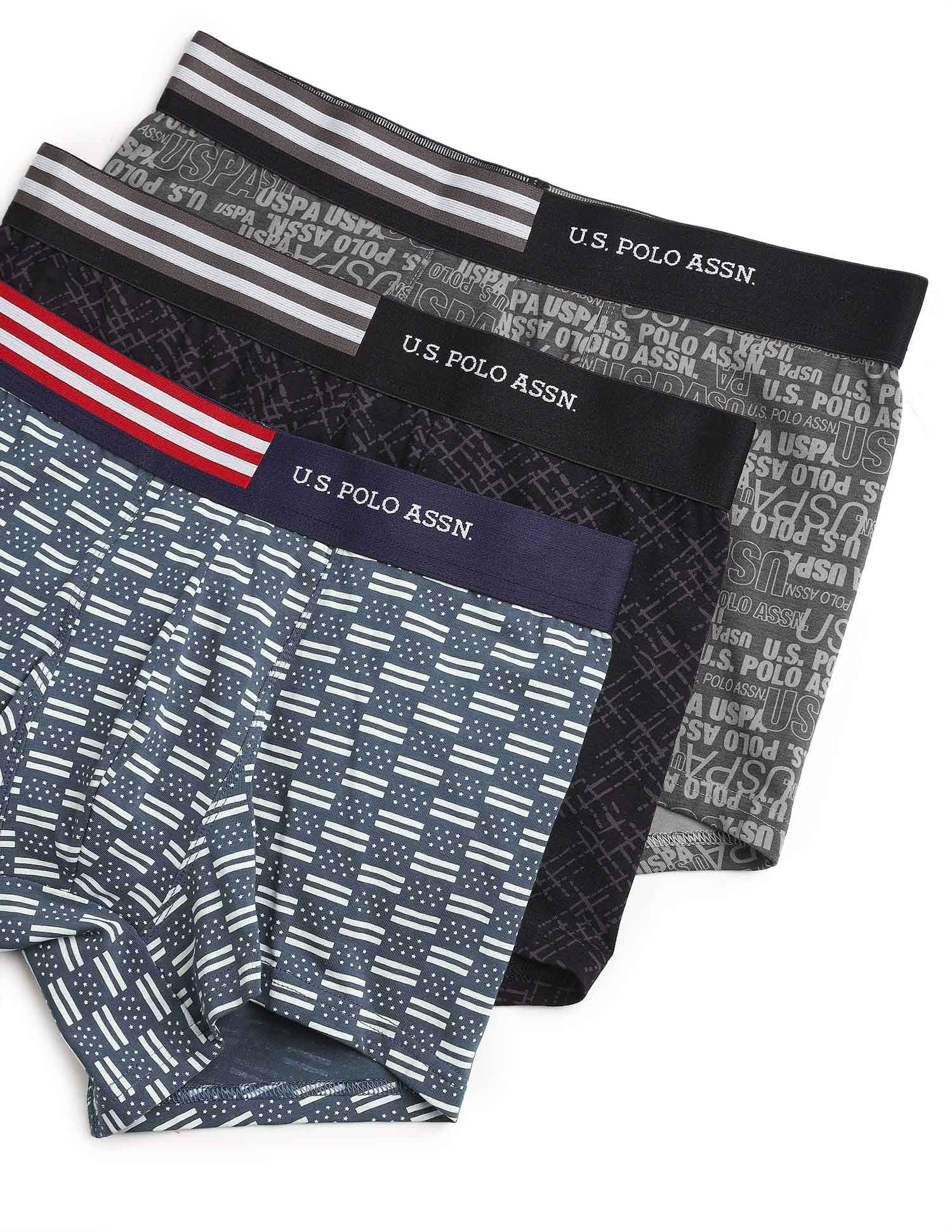 Printed Low Rise OET20 Trunks - Pack Of 3 Orion Blue, Uspa black and Asphalight - U.S. Polo Assn. India | Large