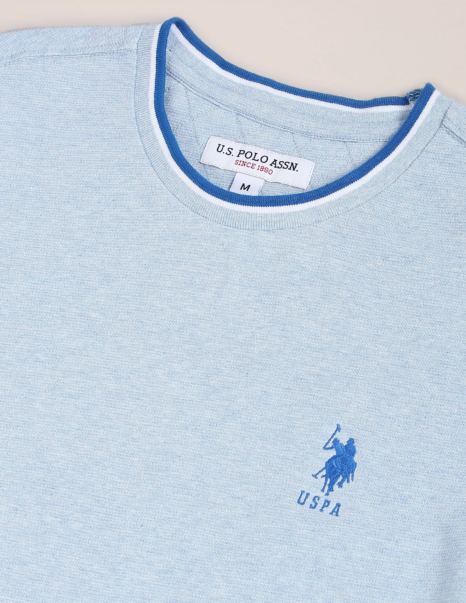 Pure Cotton Ringer T-Shirt Light Blue - U.S. Polo Assn. India | Large