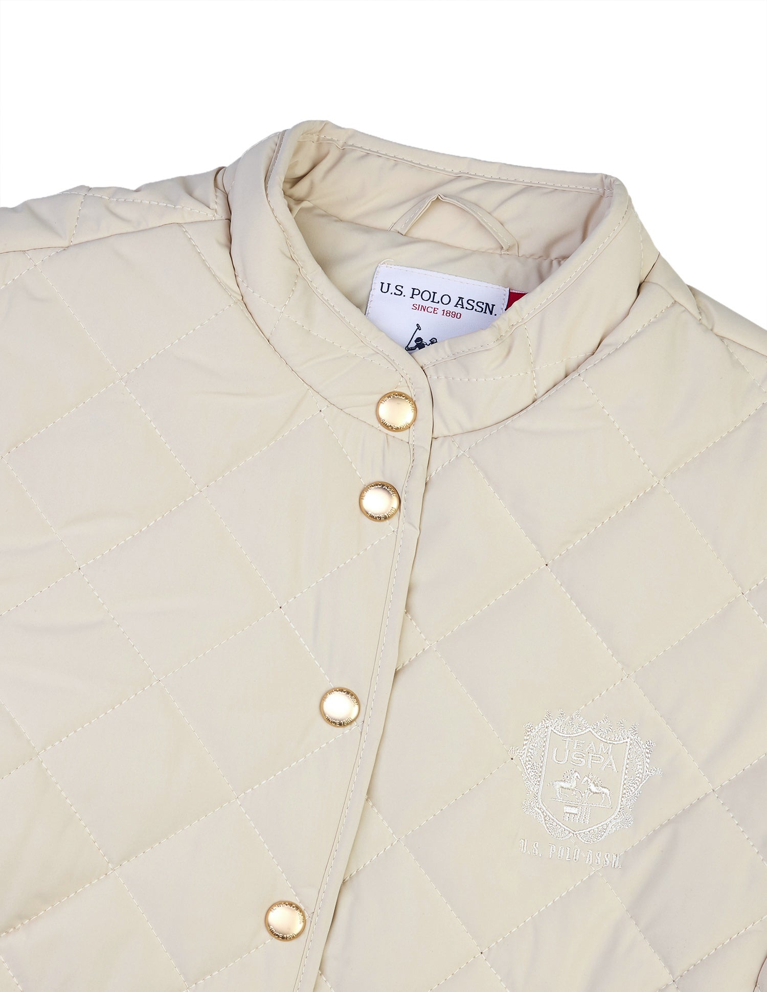 Solid Regular Fit Quilted Jacket Off-White - U.S. Polo Assn. India | Large