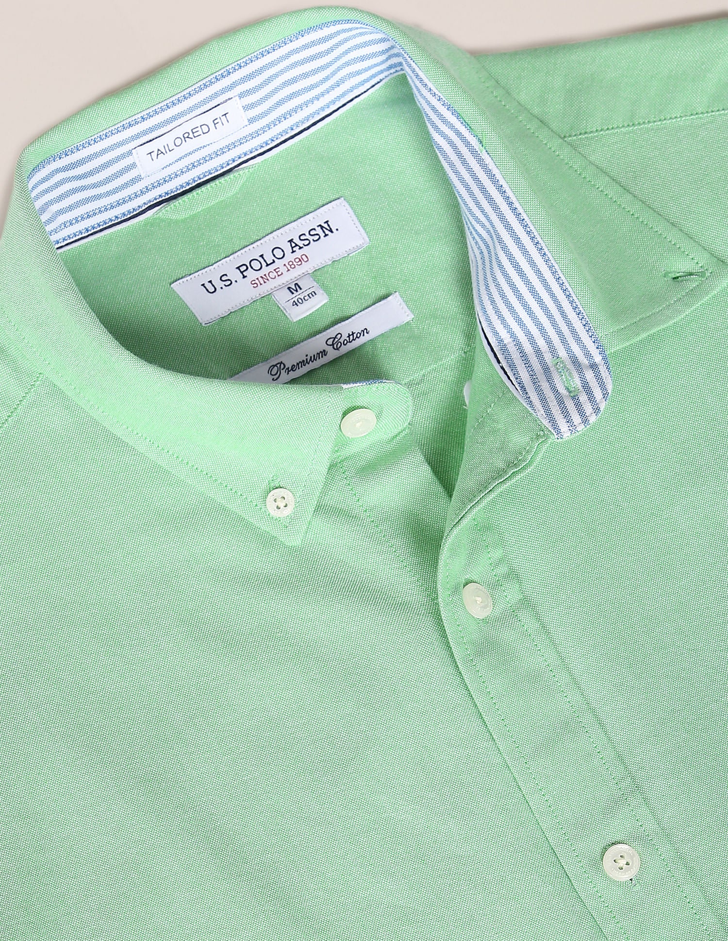 Button Down Collar Solid Casual Shirt Green - U.S. POLO ASSN. | Large