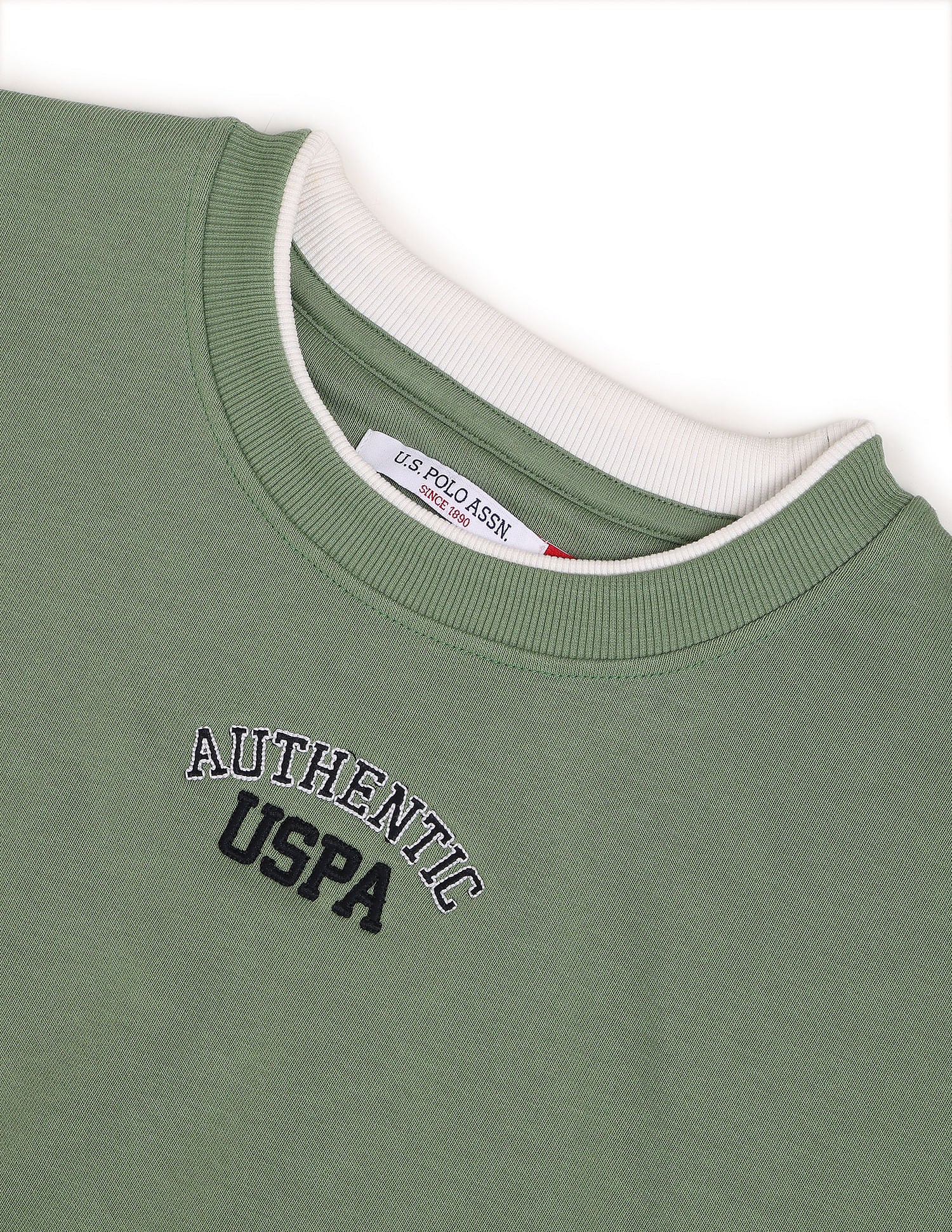 Tipped Crew Neck Solid Sweatshirt Green - U.S. Polo Assn. India | Large