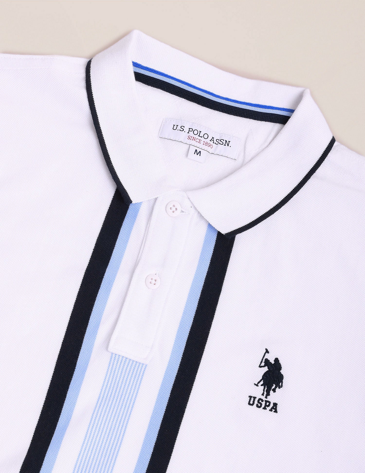 Vertical Stripe Pique Polo Shirt White - U.S. Polo Assn. India | Large