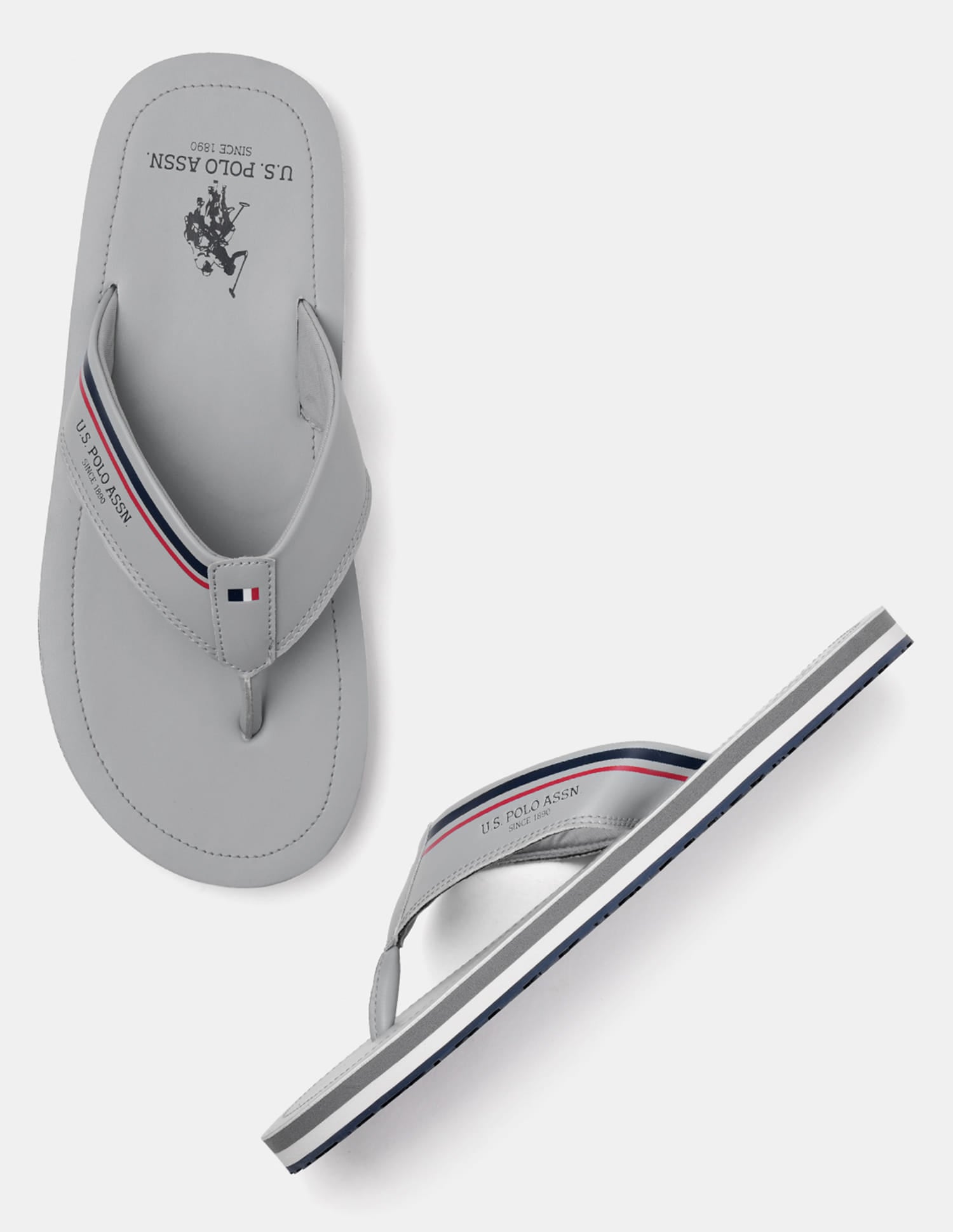 Men Nesta Striped Flip Flops Light Grey - U.S. Polo Assn. India | Large