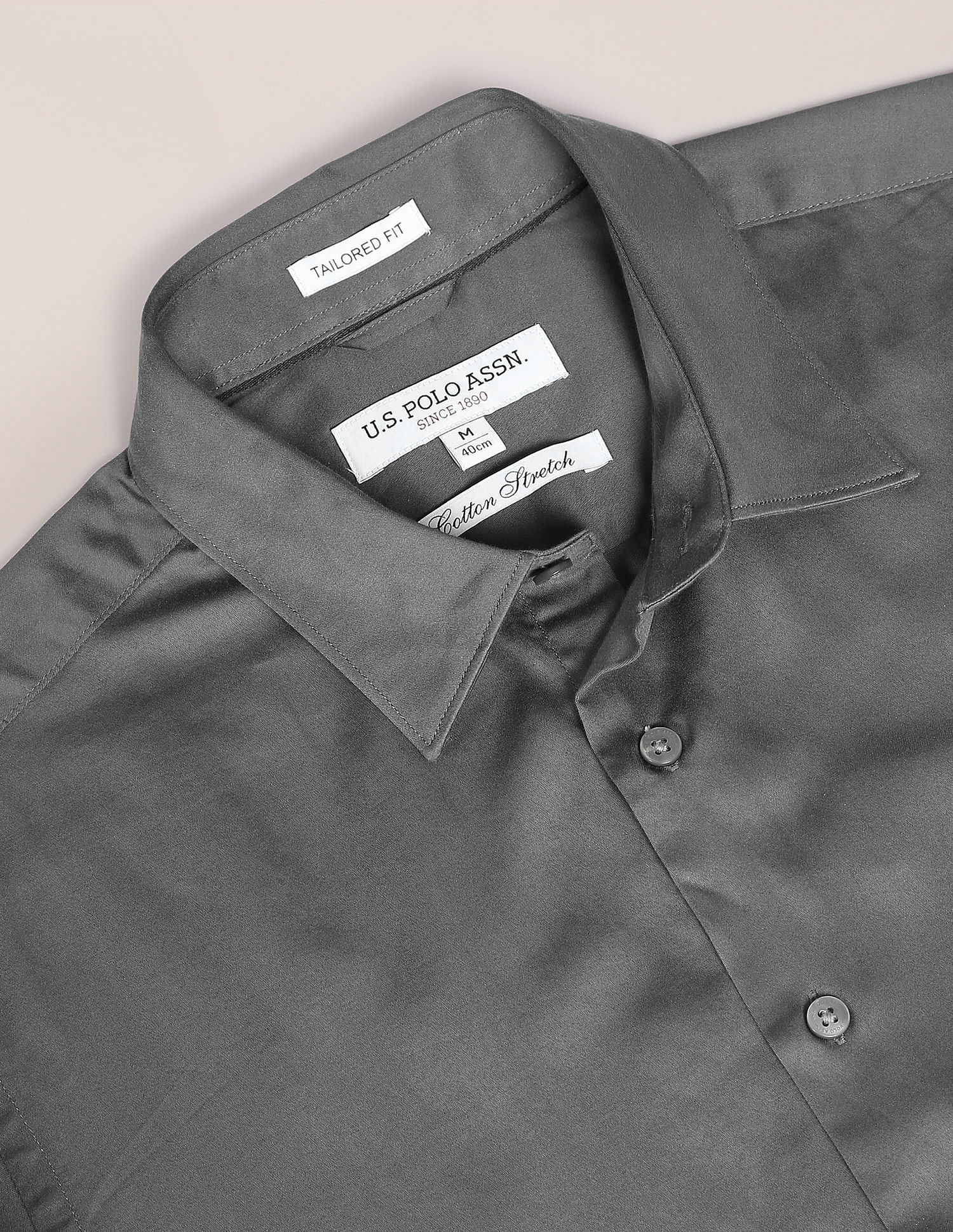 Spread Collar Solid Shirt Grey - U.S. POLO ASSN. | Large