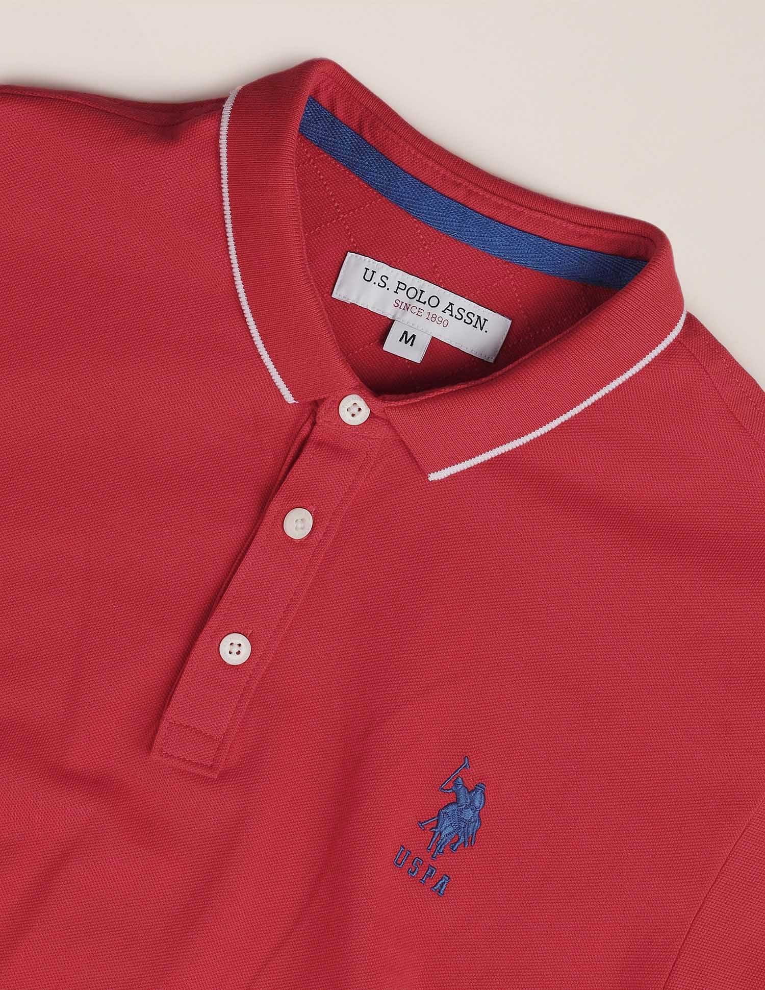 Solid Logo Polo Shirt Red - U.S. Polo Assn. India | Large