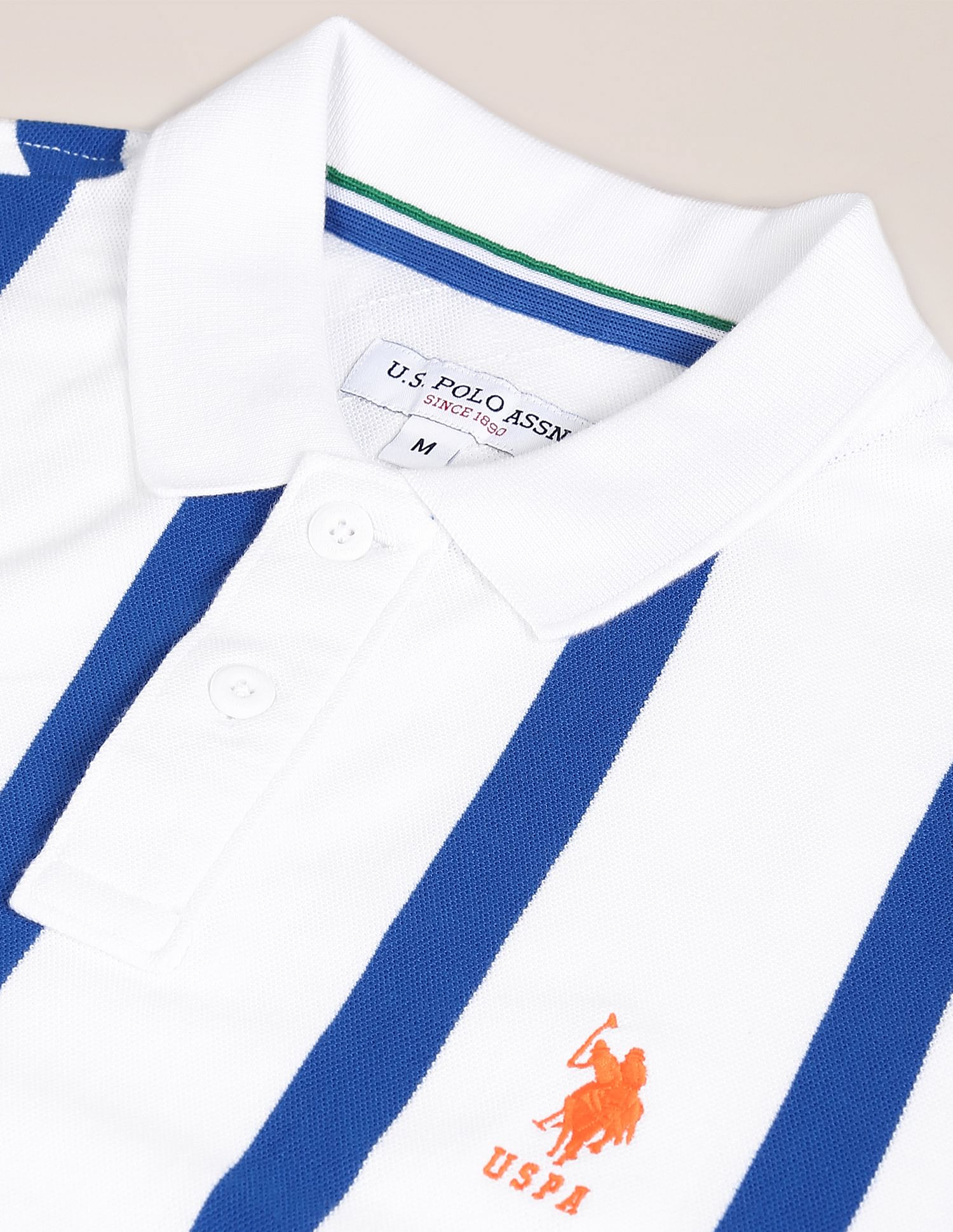 Cotton Vertical Stripe Polo Shirt White and Blue - U.S. Polo Assn. India | Large