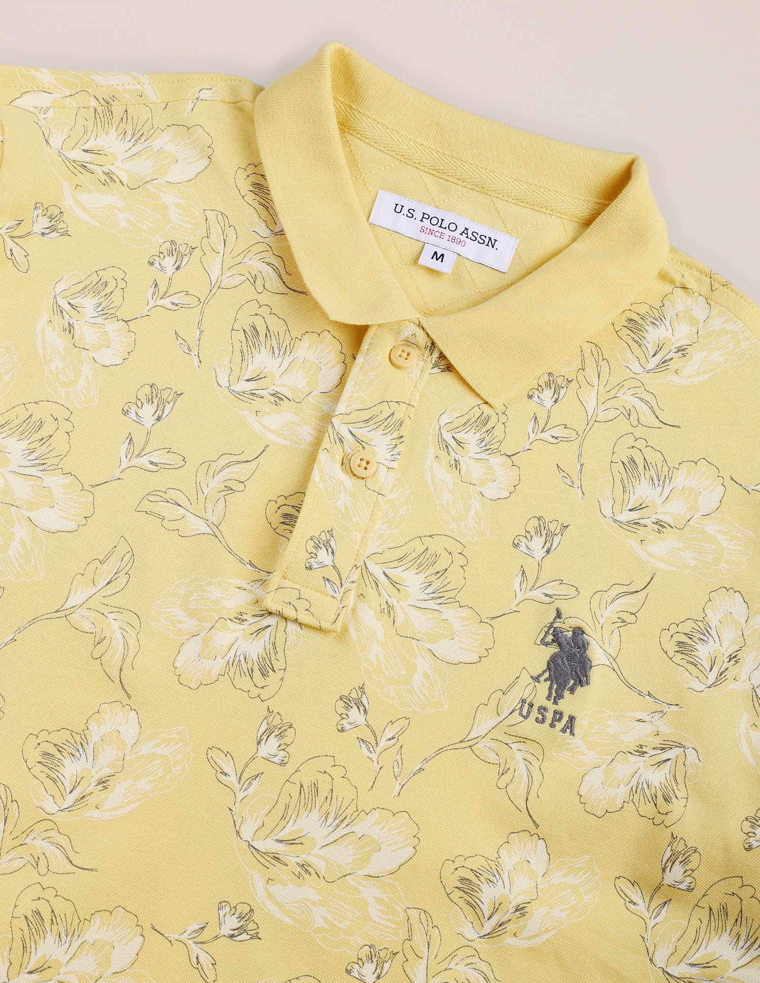 Slim Fit Floral Print Polo Shirt Yellow - U.S. Polo Assn. India | Large