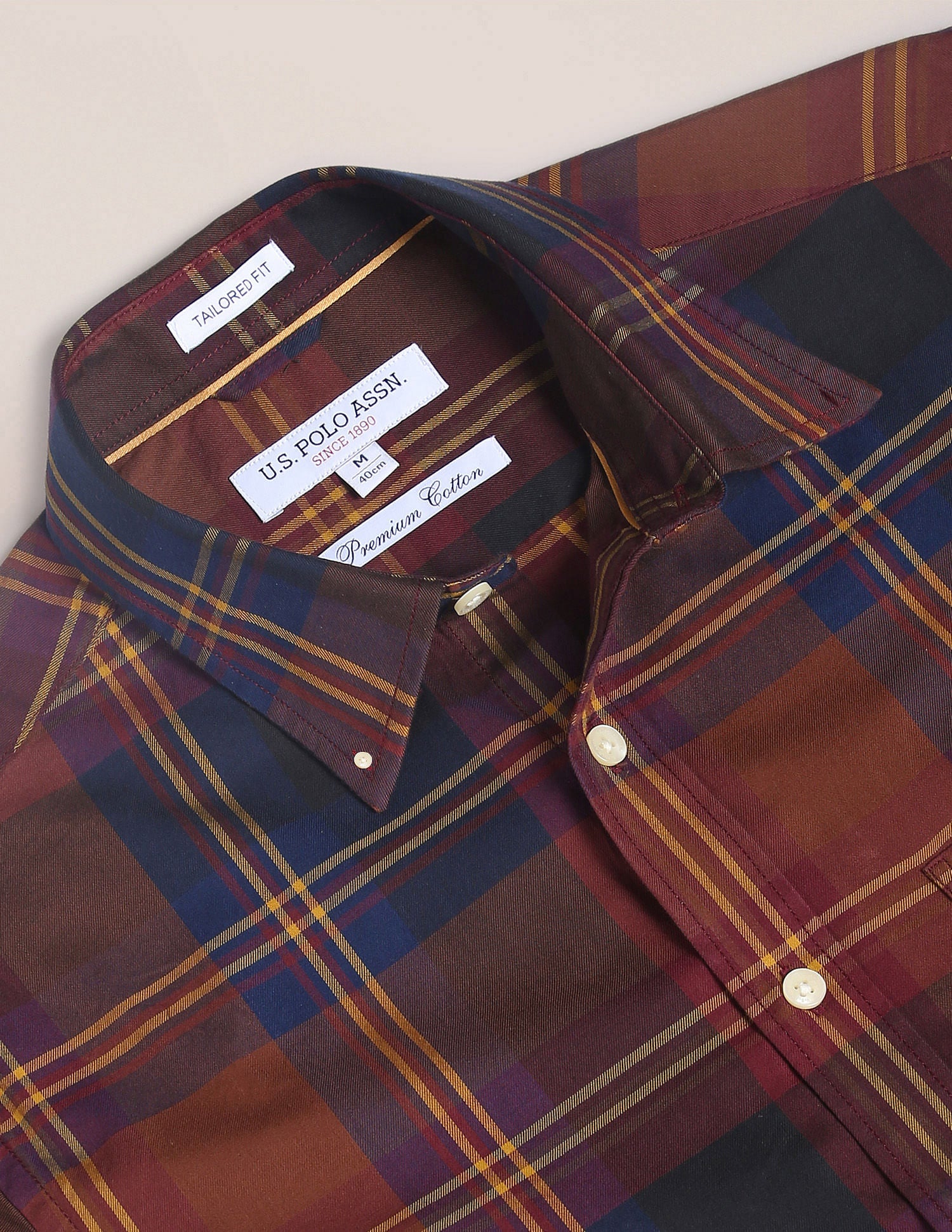 Premium Cotton Tartan Check Shirt Maroon - U.S. Polo Assn. India | Large