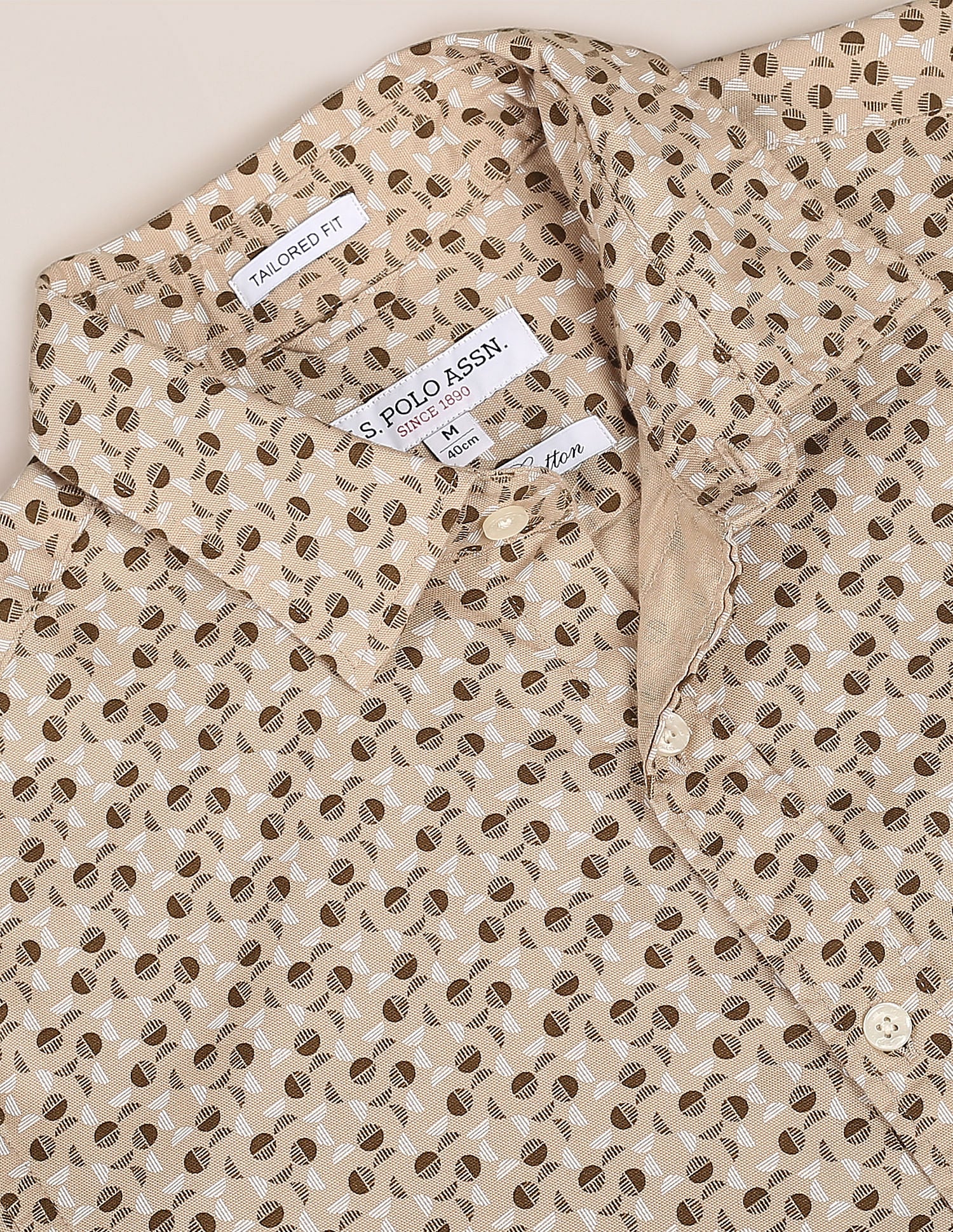 Geometric Print Dobby Shirt Beige - U.S. POLO ASSN. | Large