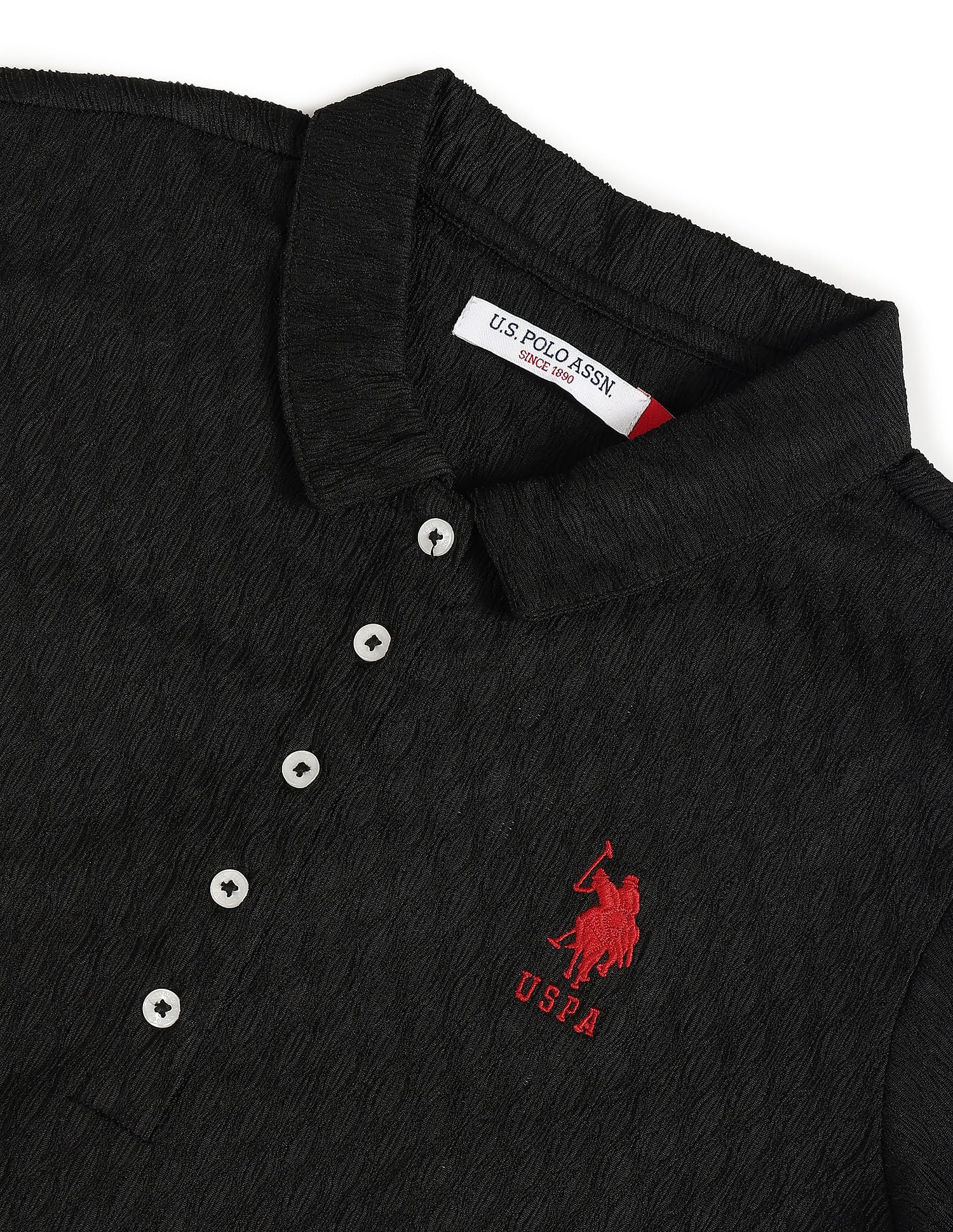 Patterned Knit Solid Polo Shirt Black - U.S. POLO ASSN. | Large