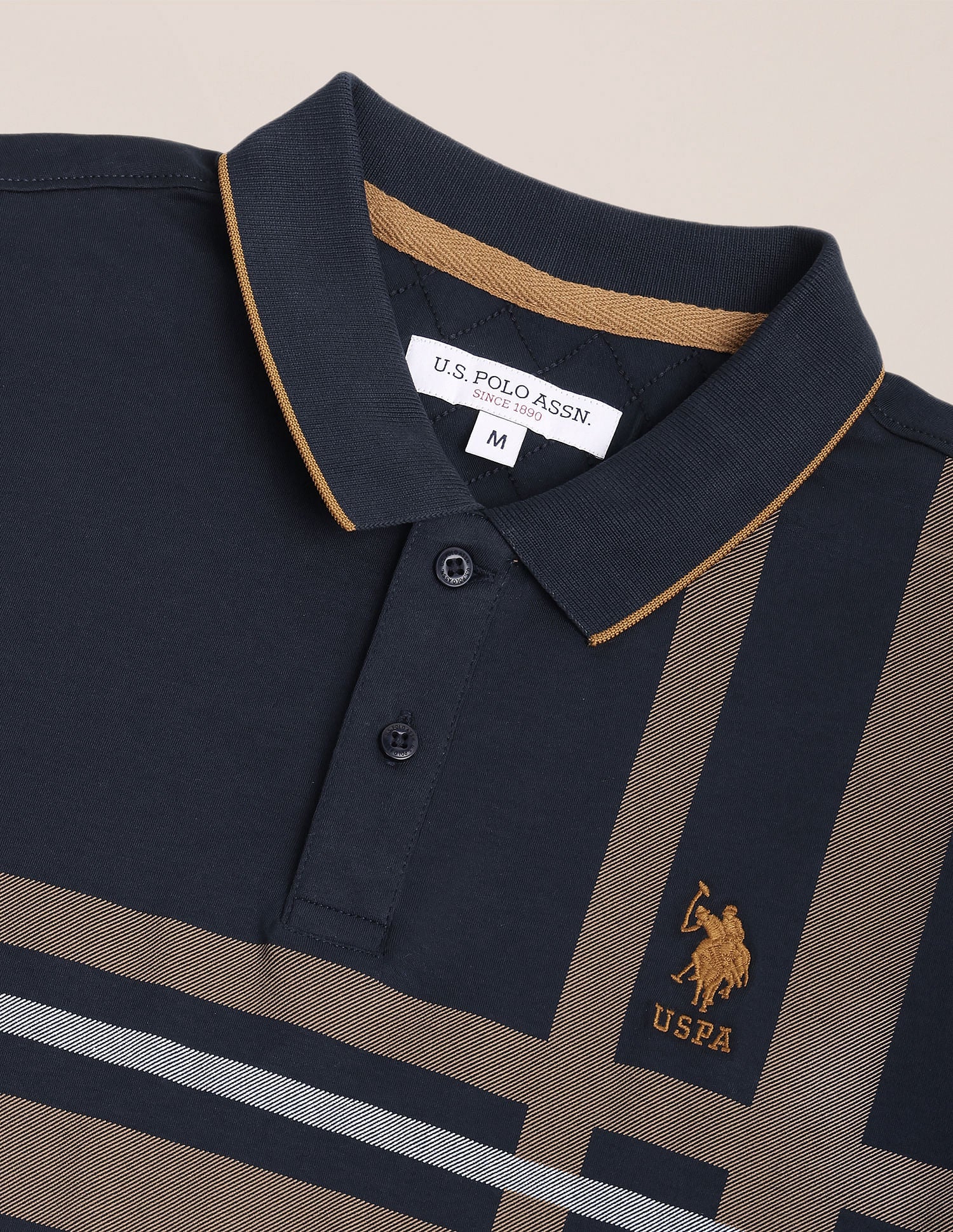 Ribbed Collar Stripe Polo Shirt Navy - U.S. Polo Assn. India | Large