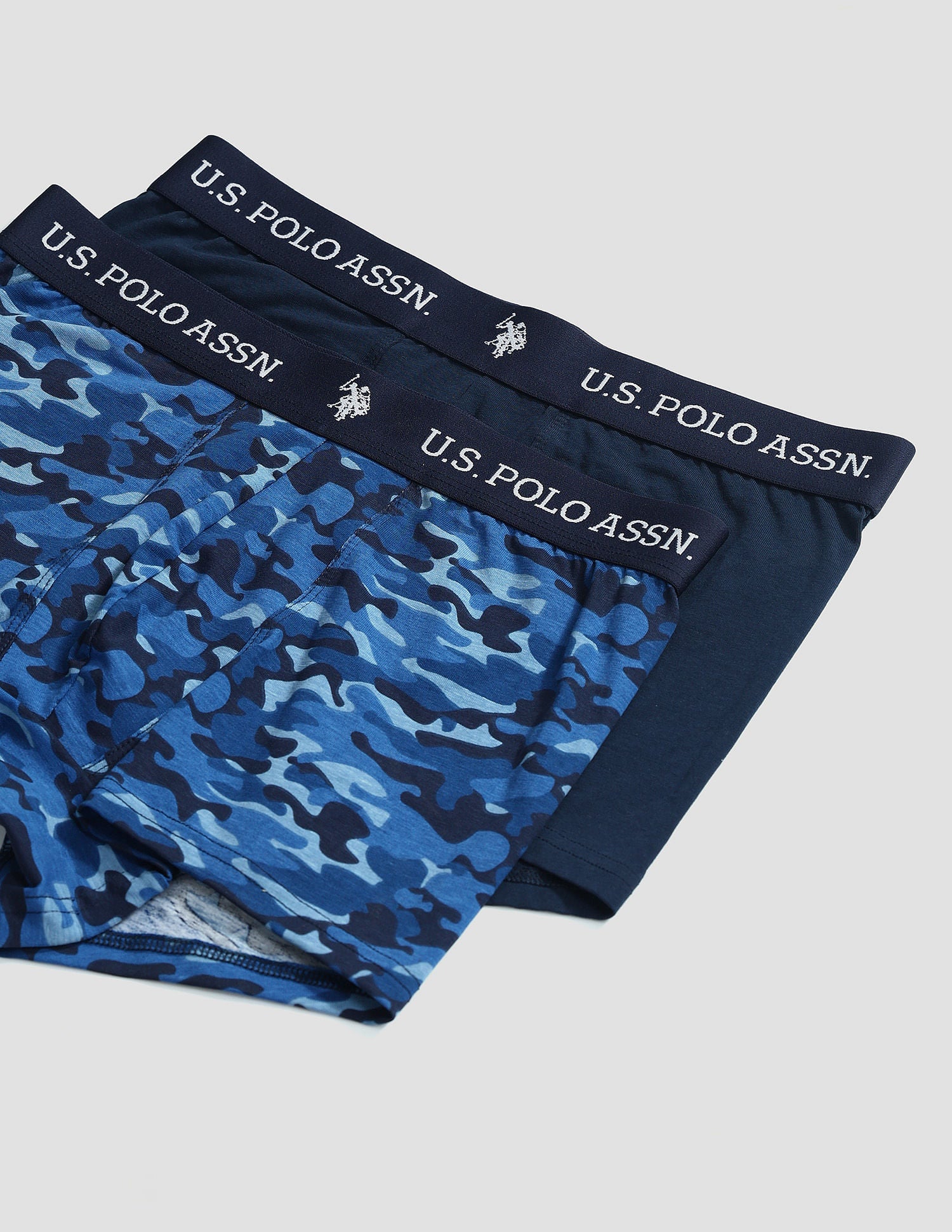 Elastic Waistband Ribbed Solid OET10 Trunks - Pack Of 2 Camo Navy and Navy - U.S. POLO ASSN. | Large