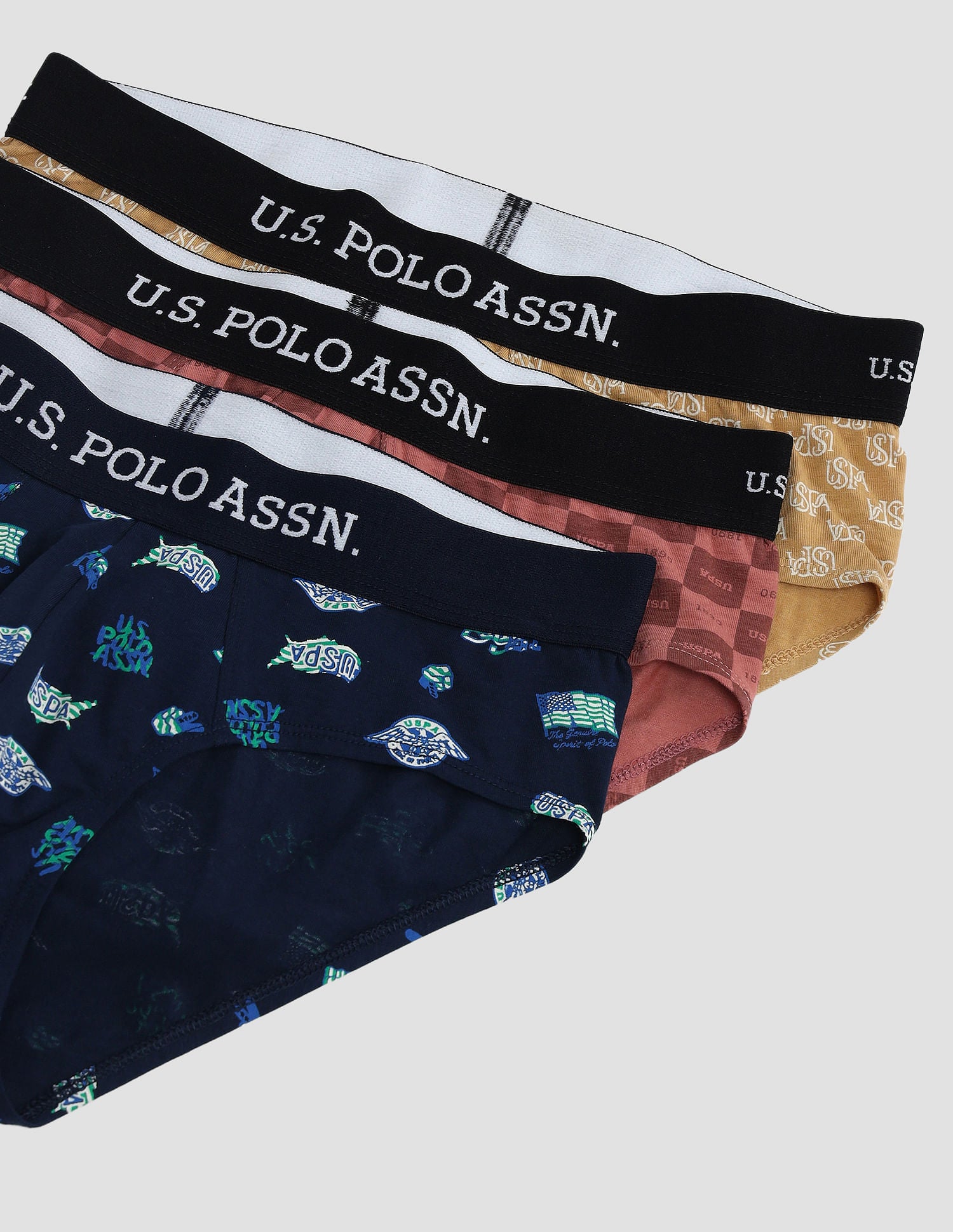 Elasticized Waist Solid OEB14 Briefs - Pack Of 3 Iced Coffee, Navy and Old Rose - U.S. POLO ASSN. | Large
