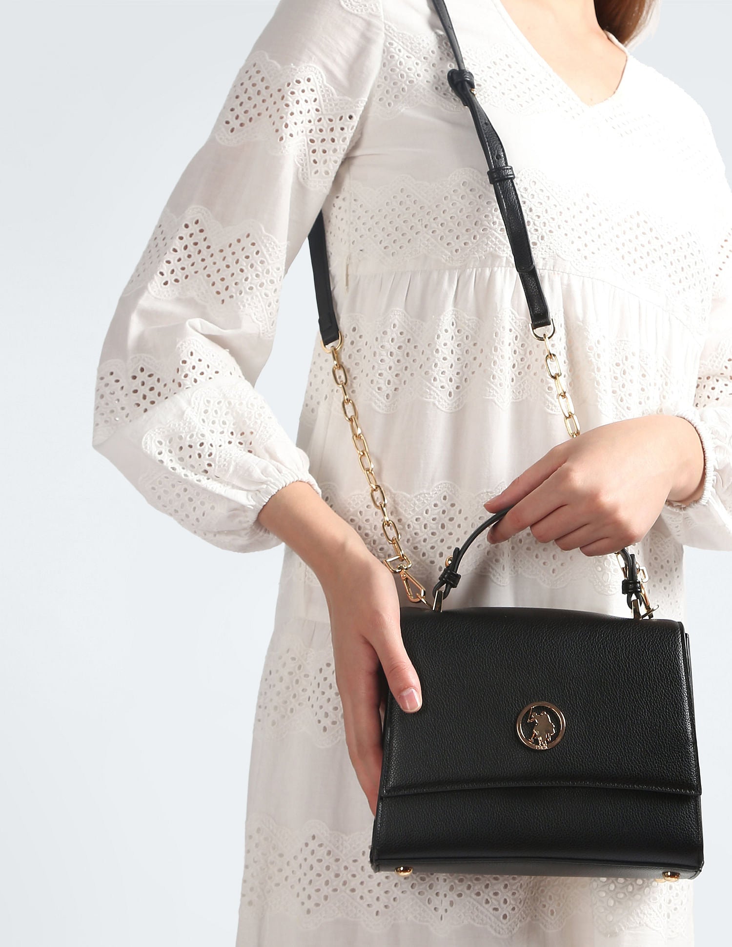 Flap Closure Metallic Logo Sling Bag Black - U.S. POLO ASSN. | Large