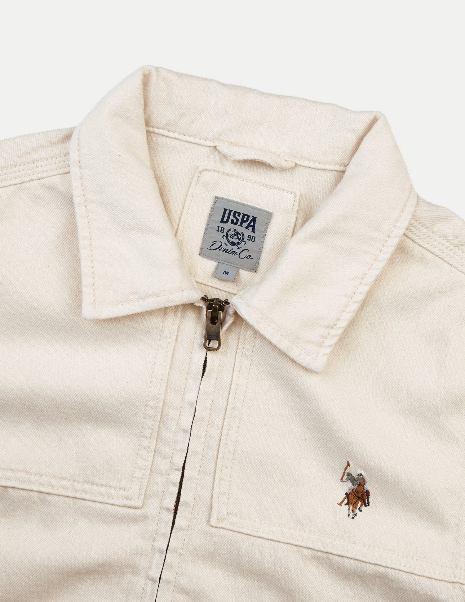 Solid Regular Fit Trucker Jacket Ecru - U.S. Polo Assn. India | Large
